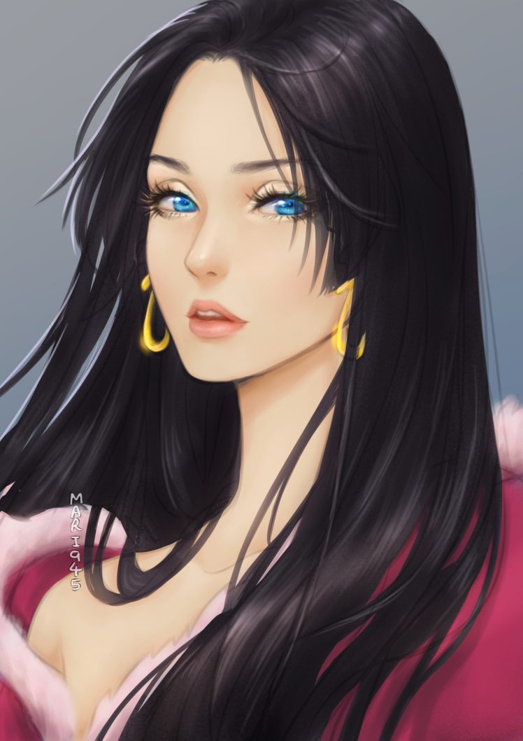 anime, Girls, One, Piece, Boa, Hancock, Open, Shirt, Long, Hair, Black, Hair, Blue, Eyes Wallpaper HD / Desktop and Mobile Background