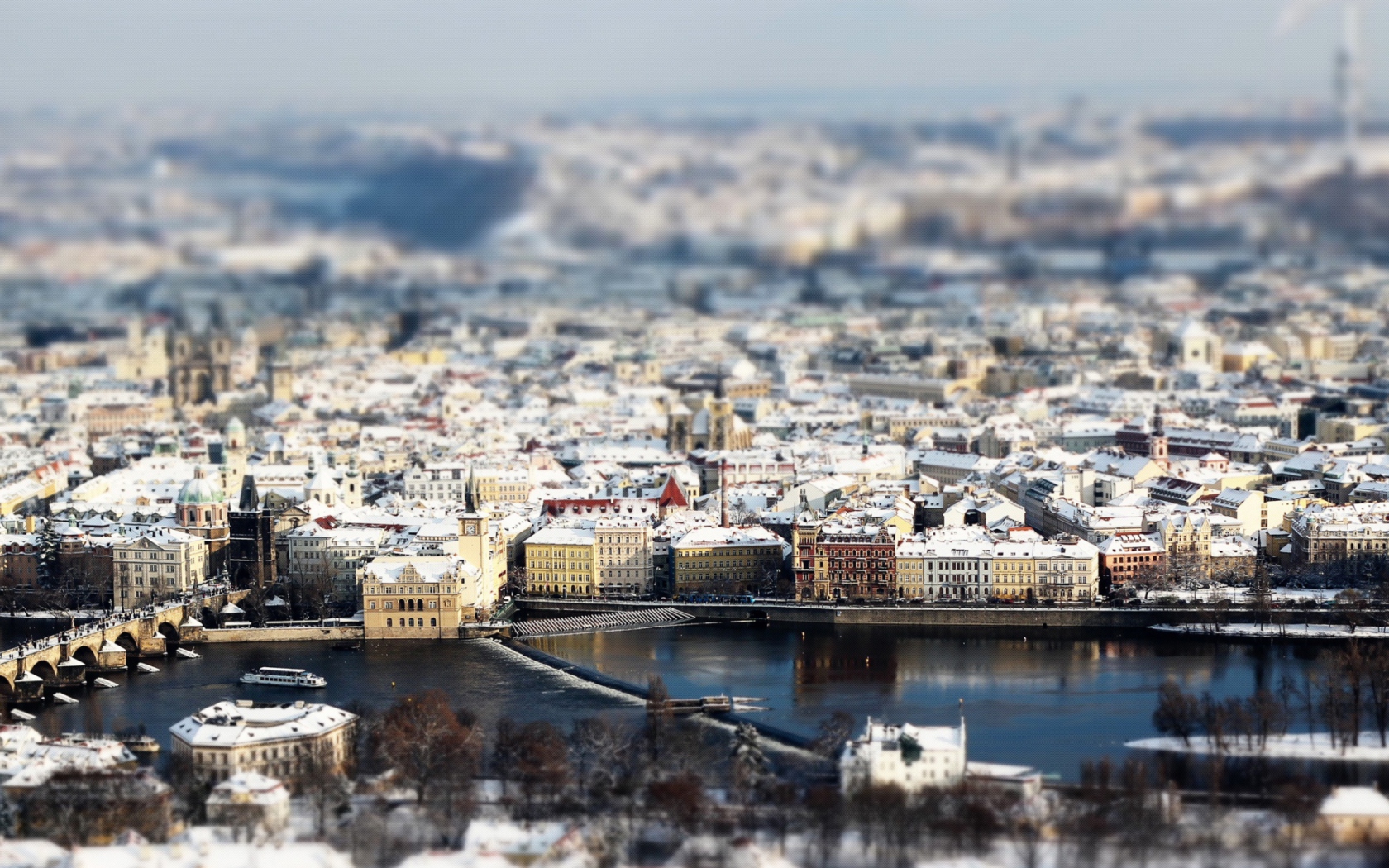Prague Winter Panorama Wallpaper for Widescreen Desktop PC 1680x1050