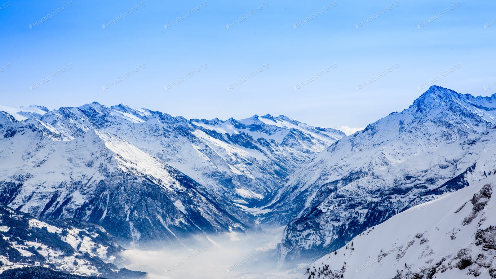 Beautiful mountain landscape. Winter mountains panorama photo by EwaStudio on Envato Elements