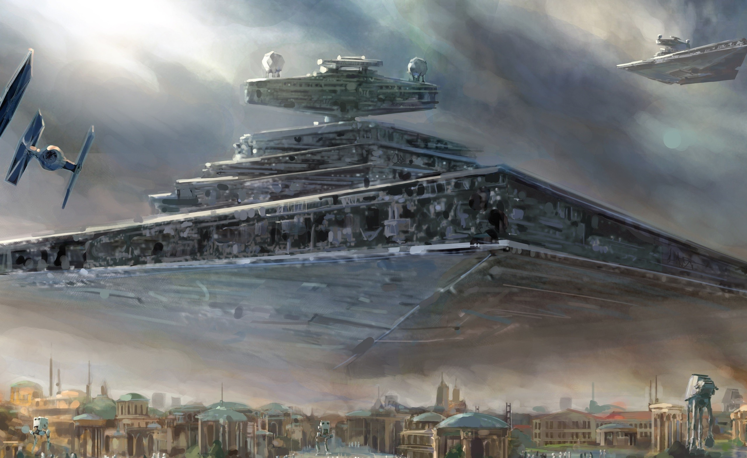 Wallpaper, drawing, Star Wars, vehicle, Battleship, stadium, ghost ship, screenshot, 2559x1571 px 2559x1571