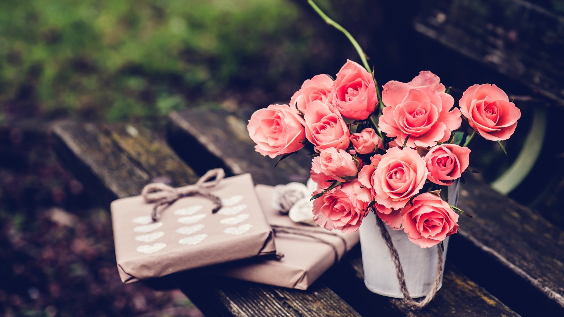 Wallpaper, flowers, love, red, bench, rose, blossom, presents, pink, emotion, spring, bouquets, flora, wedding, petal, 1920x1080 px, land plant, flowering plant, close up, macro photography, floristry, ceremony, flower bouquet, flower arranging
