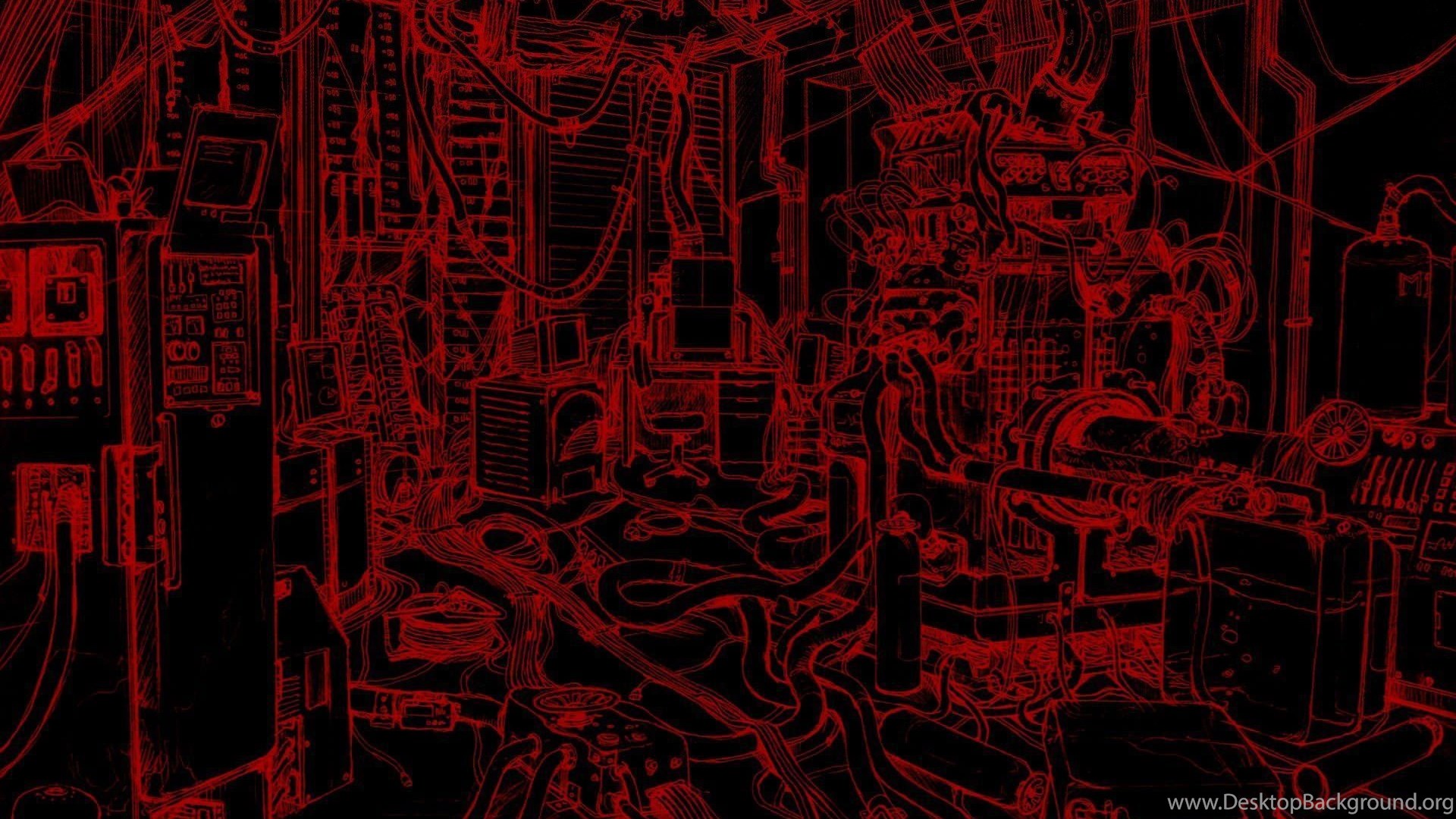 Science Black Computers Dark Red Technology Wires Wallpaper. Desktop Background