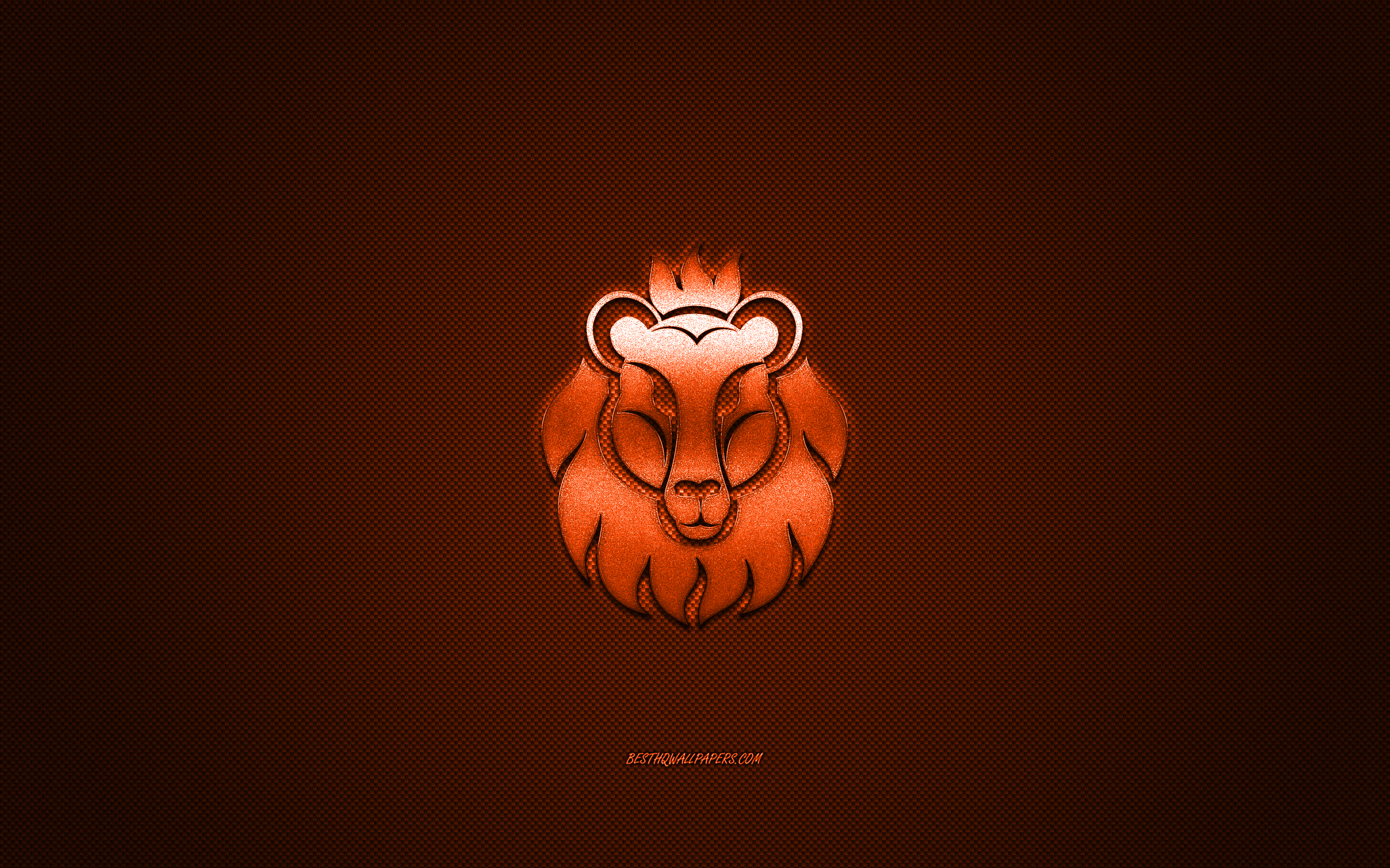 Download wallpaper Leo zodiac sign, metallic signs of the zodiac, Leo, orange carbon background, Leo Horoscope sign, Leo zodiac symbol for desktop with resolution 2560x1600. High Quality HD picture wallpaper
