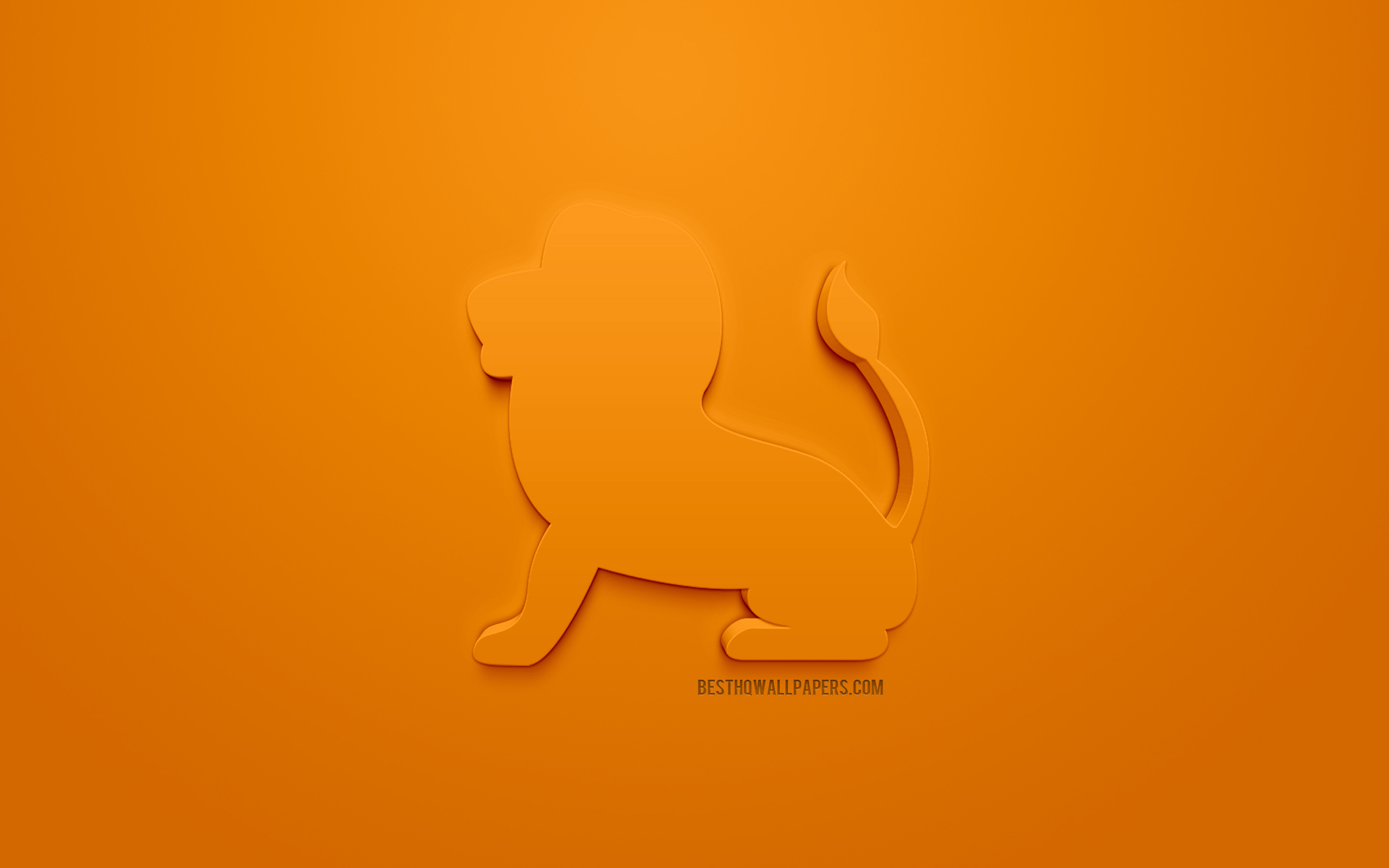 Download wallpaper Leo zodiac sign, 3D zodiac signs, astrology, Leo, 3D astrological sign, orange background, creative 3D art for desktop with resolution 2560x1600. High Quality HD picture wallpaper