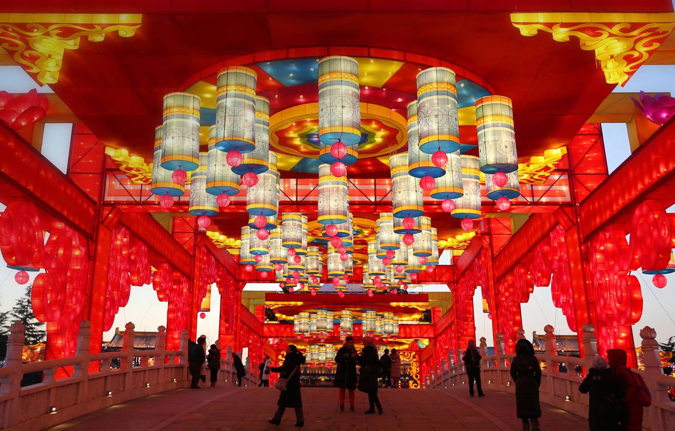 Wallpaper New Year, China, lanterns, XI'an, spring festival image for desktop, section праздники
