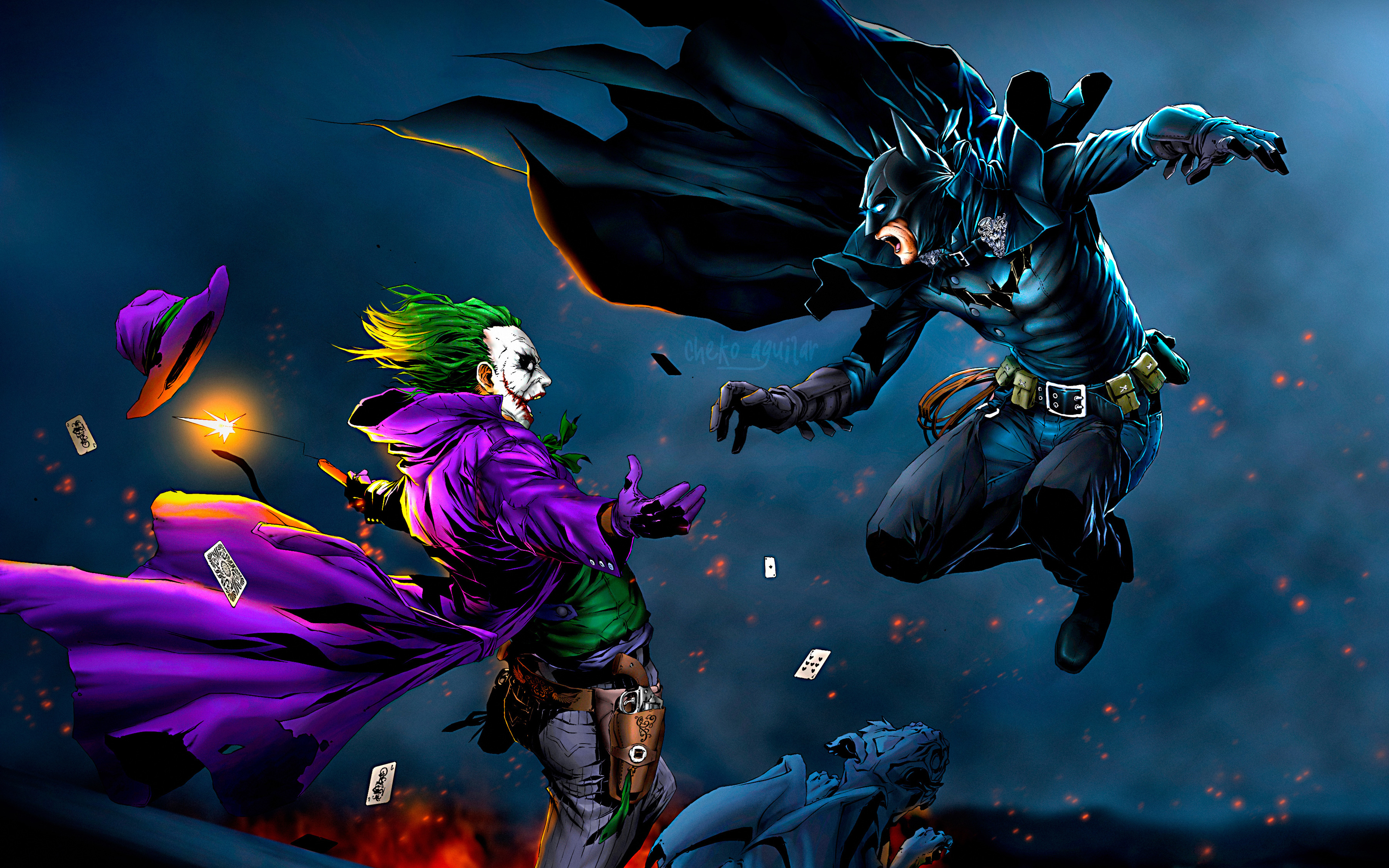 Download Wallpaper 4k, Batman Vs Joker, Battle, Superheroe Vs Anti Hero, Joker, Batman For Desktop With Resolution 3840x2400. High Quality HD Picture Wallpaper