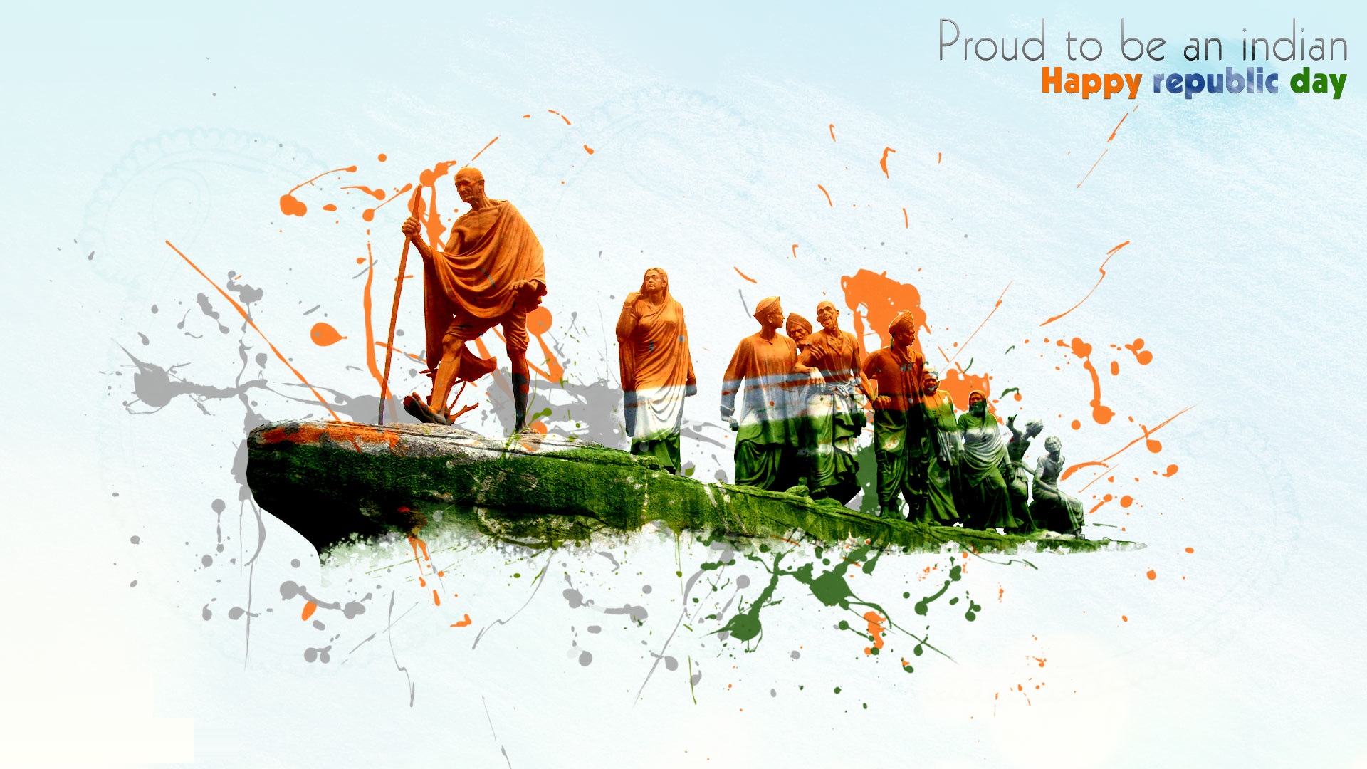 Wallpaper Indian Flage Mahatma Gandhi Happy Republic Day HD Image