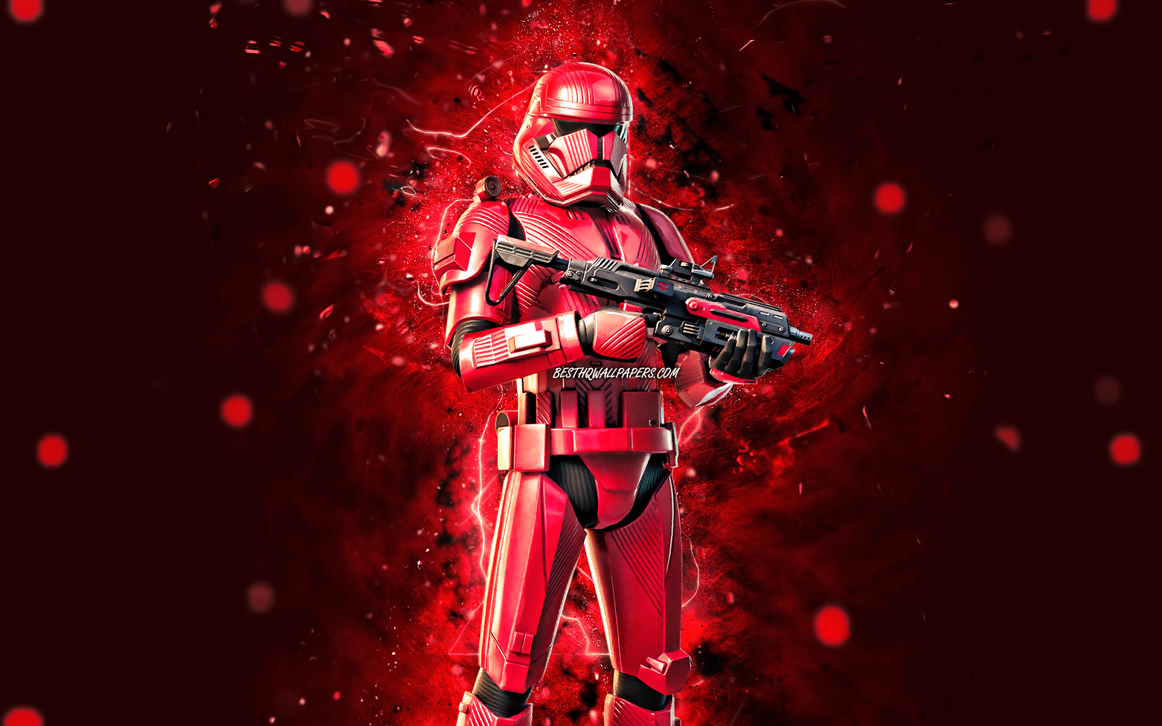 Download wallpaper Sith Trooper, 4k, red neon lights, Fortnite Battle Royale, Fortnite characters, Sith Trooper Skin, Fortnite, Sith Trooper Fortnite for desktop with resolution 3840x2400. High Quality HD picture wallpaper