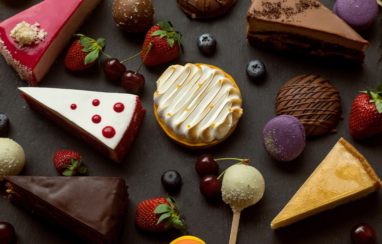 Wallpaper cherry, strawberry, candy, sweets, cake, dessert, cakes, blueberries, cuts image for desktop, section еда