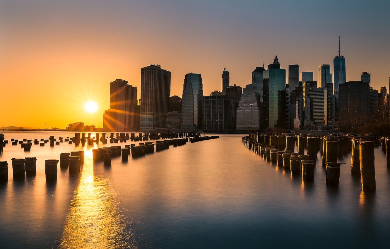 Wallpaper sunset, building, New York, Manhattan, skyscrapers, Manhattan, New York City, East River, East River image for desktop, section город