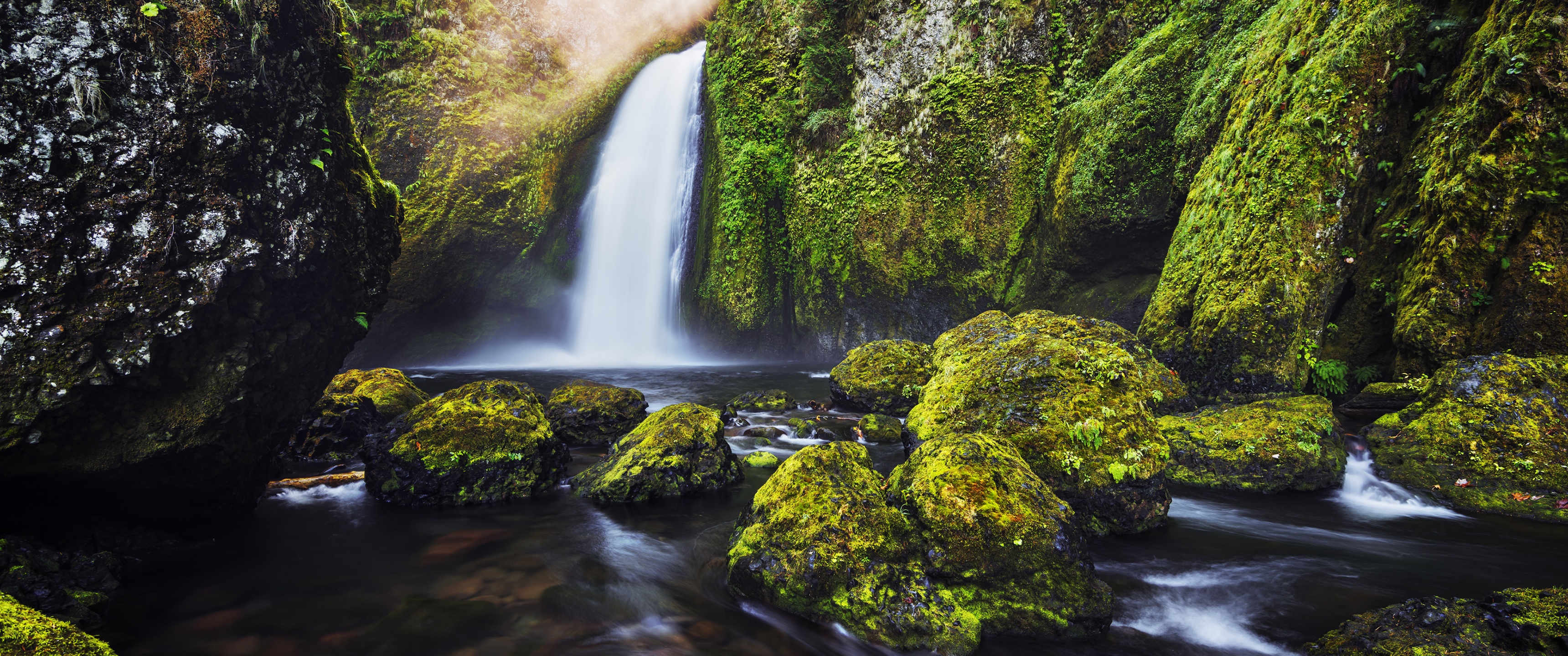 Waterfalls Wallpaper 4K, Green Moss, Water Stream, Long exposure, HDR, Nature