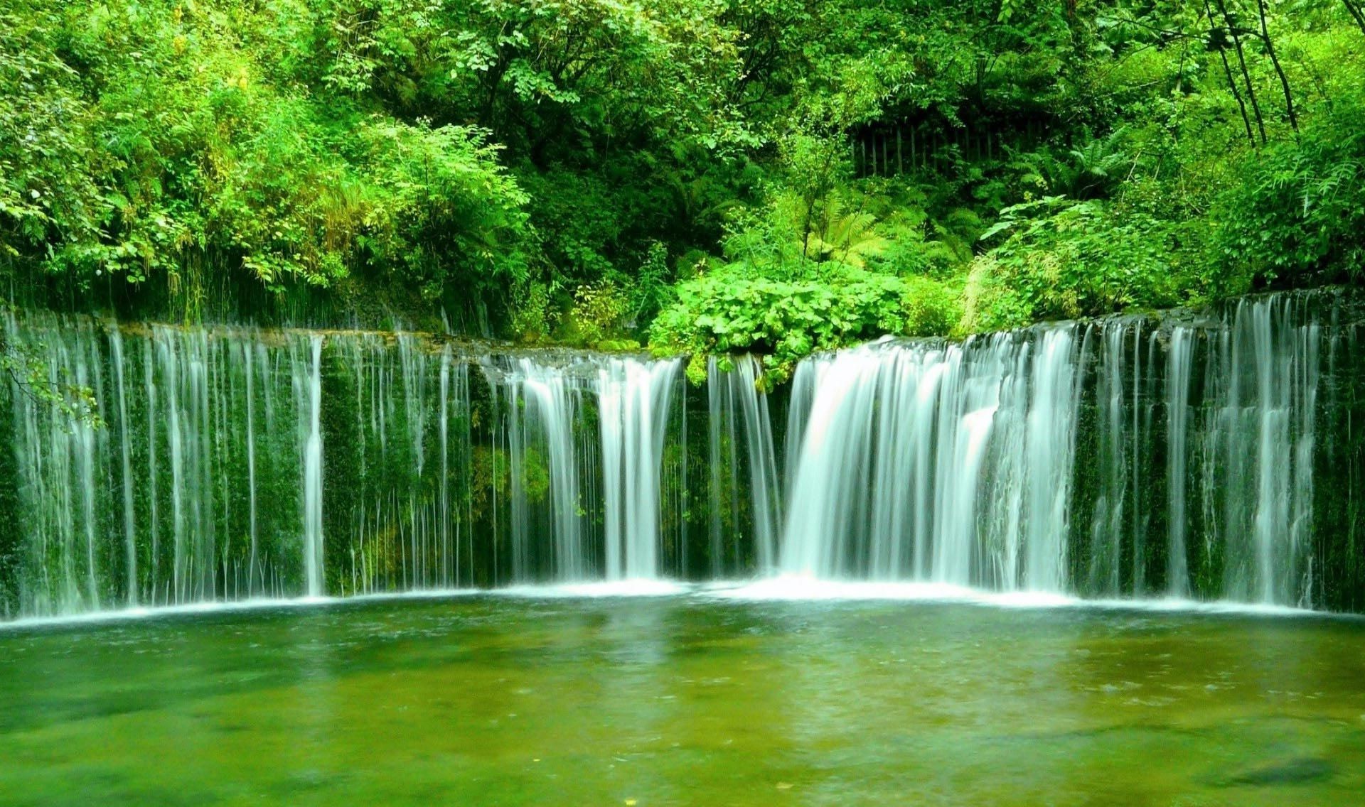 Green wallpaper with waterfalls HD Wallpaper. Waterfall wallpaper, Waterfall picture, Forest waterfall