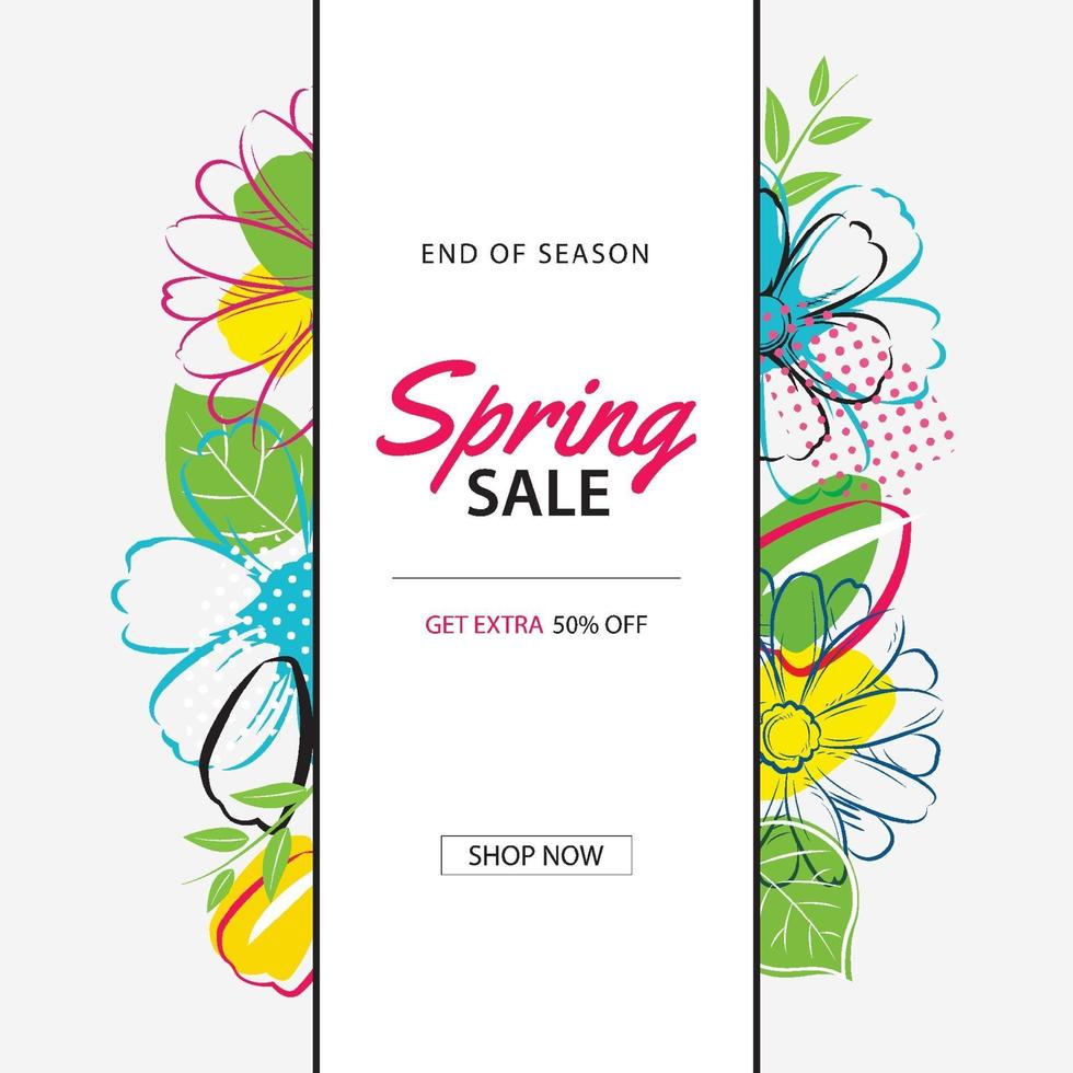 Spring sale poster with colorful flower background. Can be used for voucher, wallpaper, flyers, invitation, brochure, coupon discount