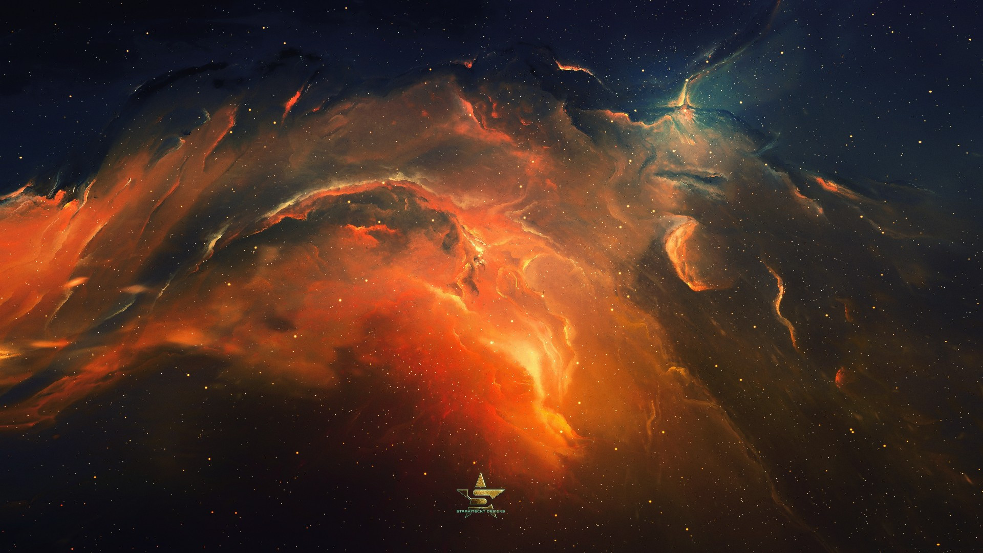 Download 1920x1080 Orange Nebula, Galaxy, Stars, Digital Art Wallpaper for Widescreen