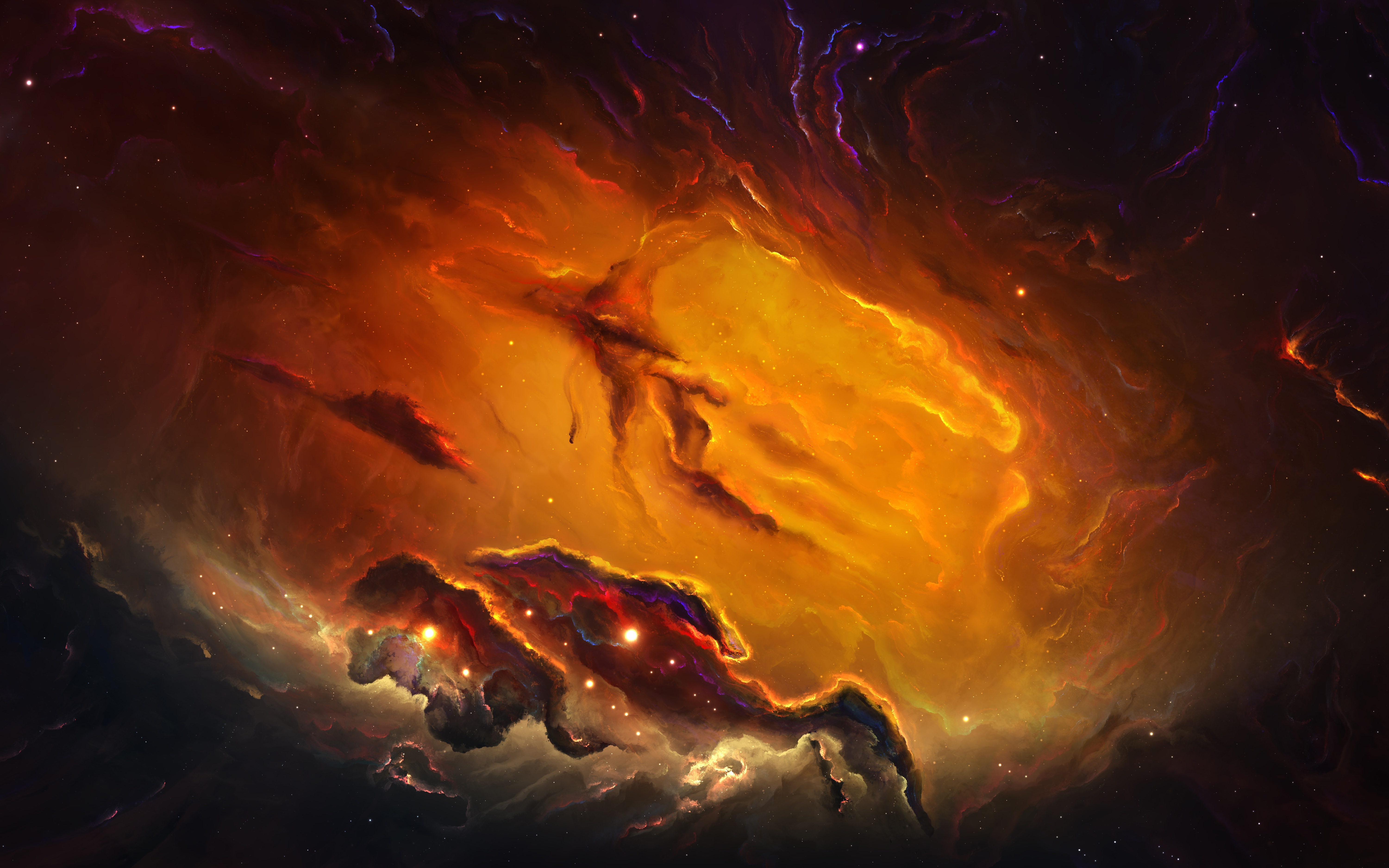 Wallpaper Orange Nebula, Stars, Galaxy:6000x3750
