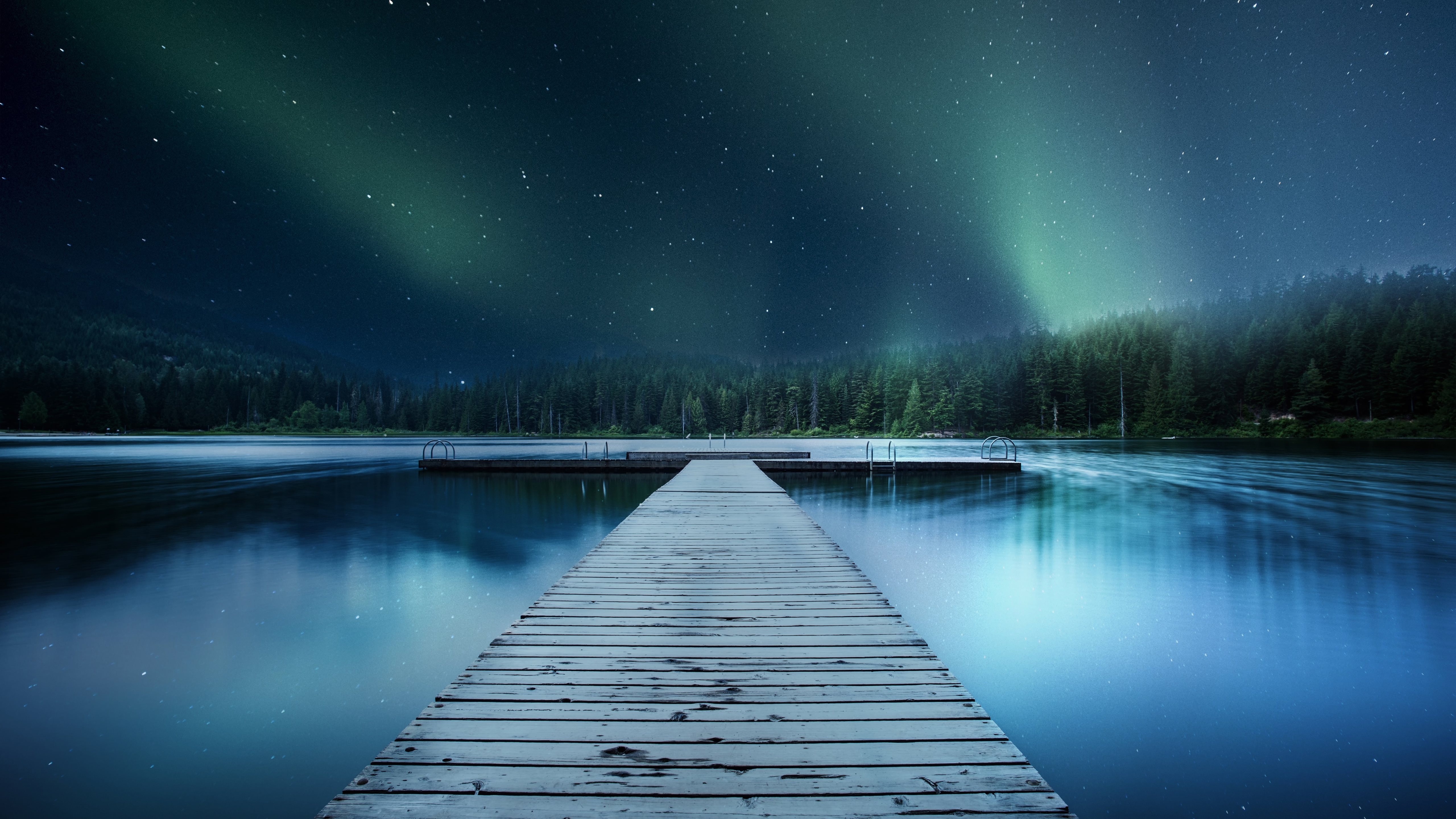 landscape jetty lake night sky 8k iMac Wallpaper Download