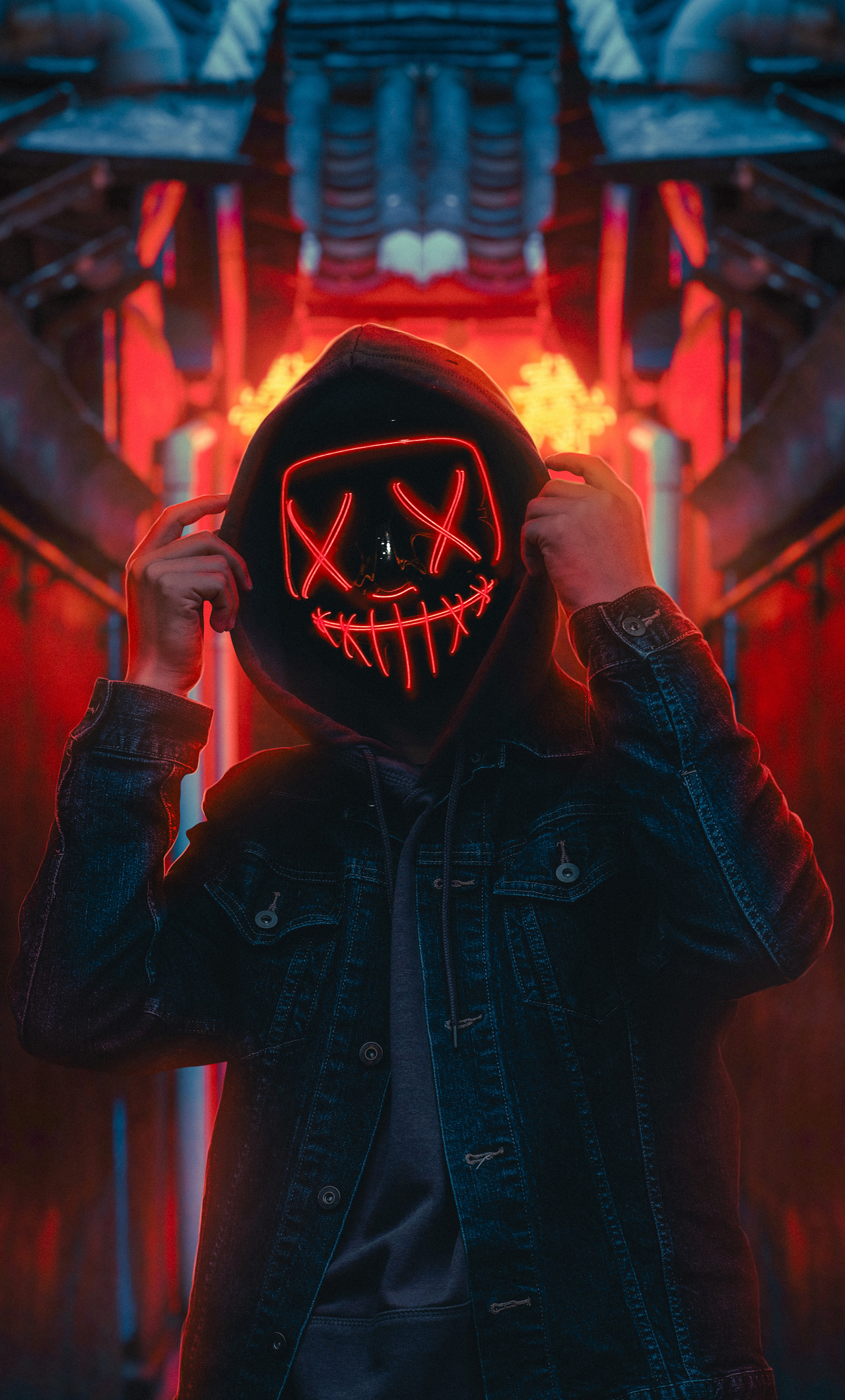Hoodie Guy Red Neon Light 4k iPhone HD 4k Wallpaper, Image, Background, Photo and Picture