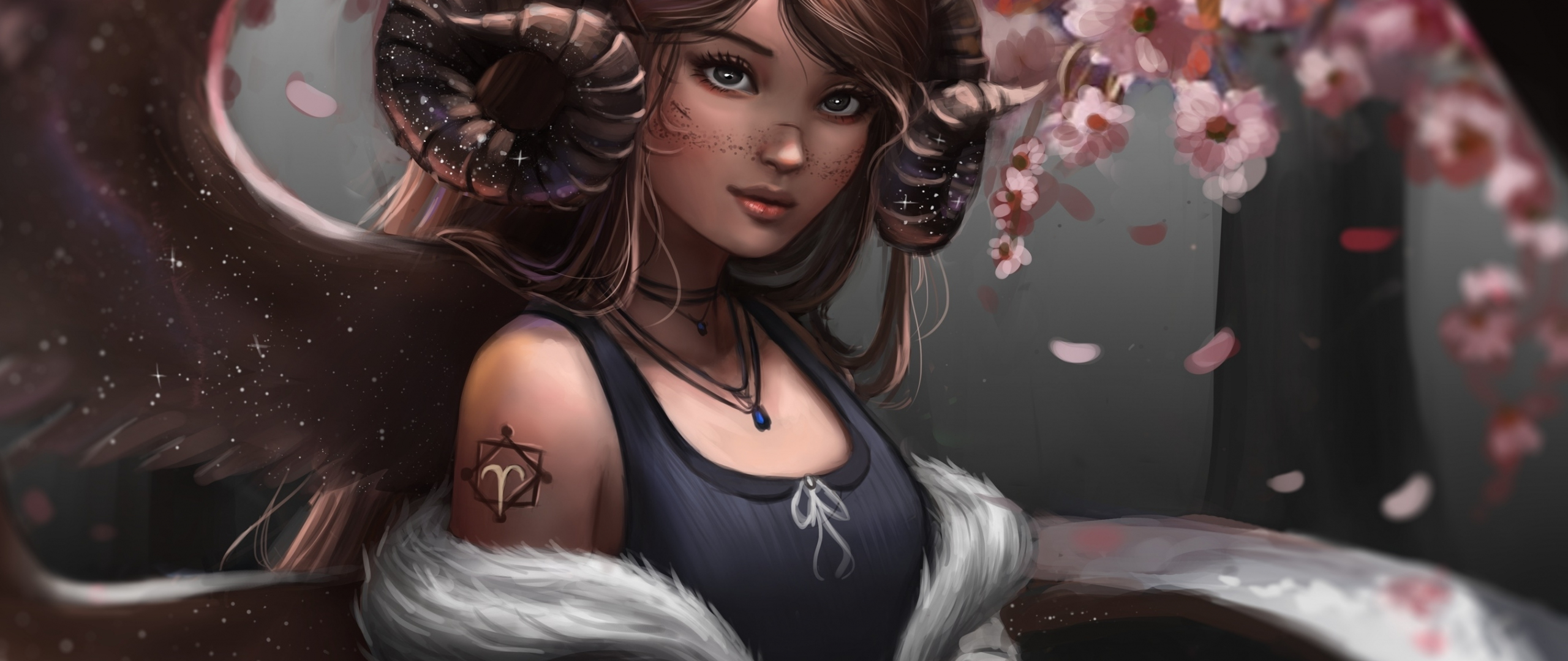 Download fantasy, aries girl, art 2560x1080 wallpaper, dual wide 2560x1080 HD image, background, 24123