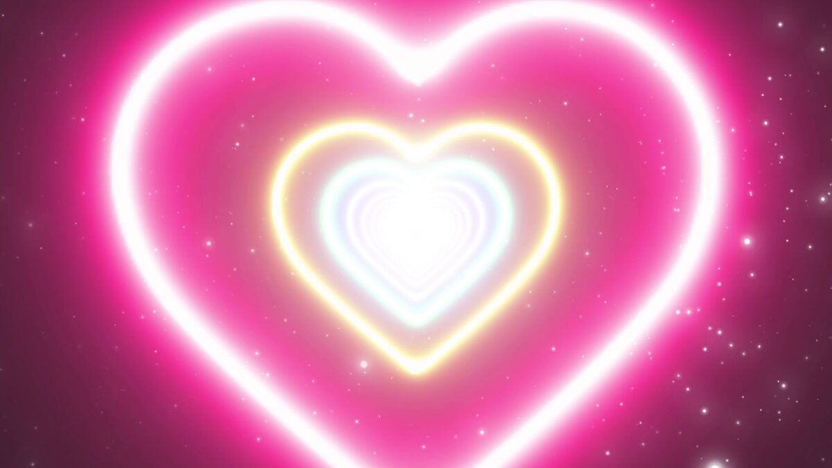 Love Heart Neon Lights Tunnel And Top Romantic Abstract Glow Particles Moving Wallpaper Background. All Design Creative