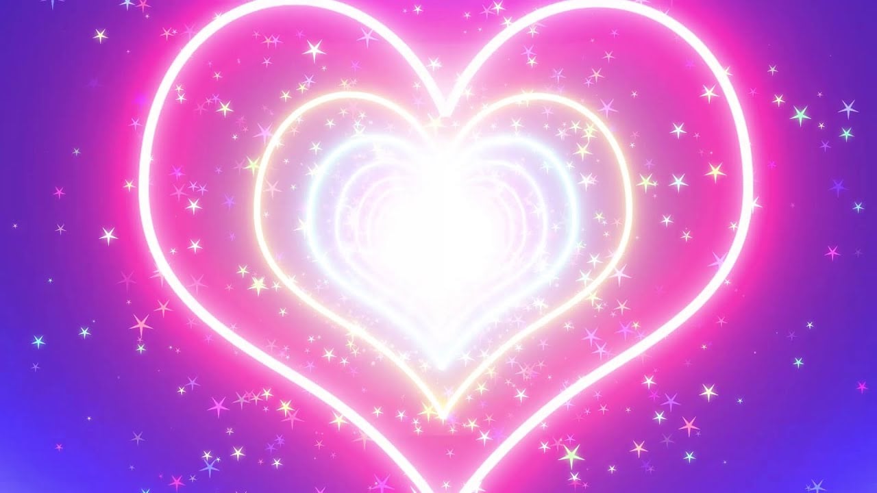 Neon Lights Love Heart Tunnel & New Romantic Abstract Glow Particles Moving Background Video Effect. All Design Creative