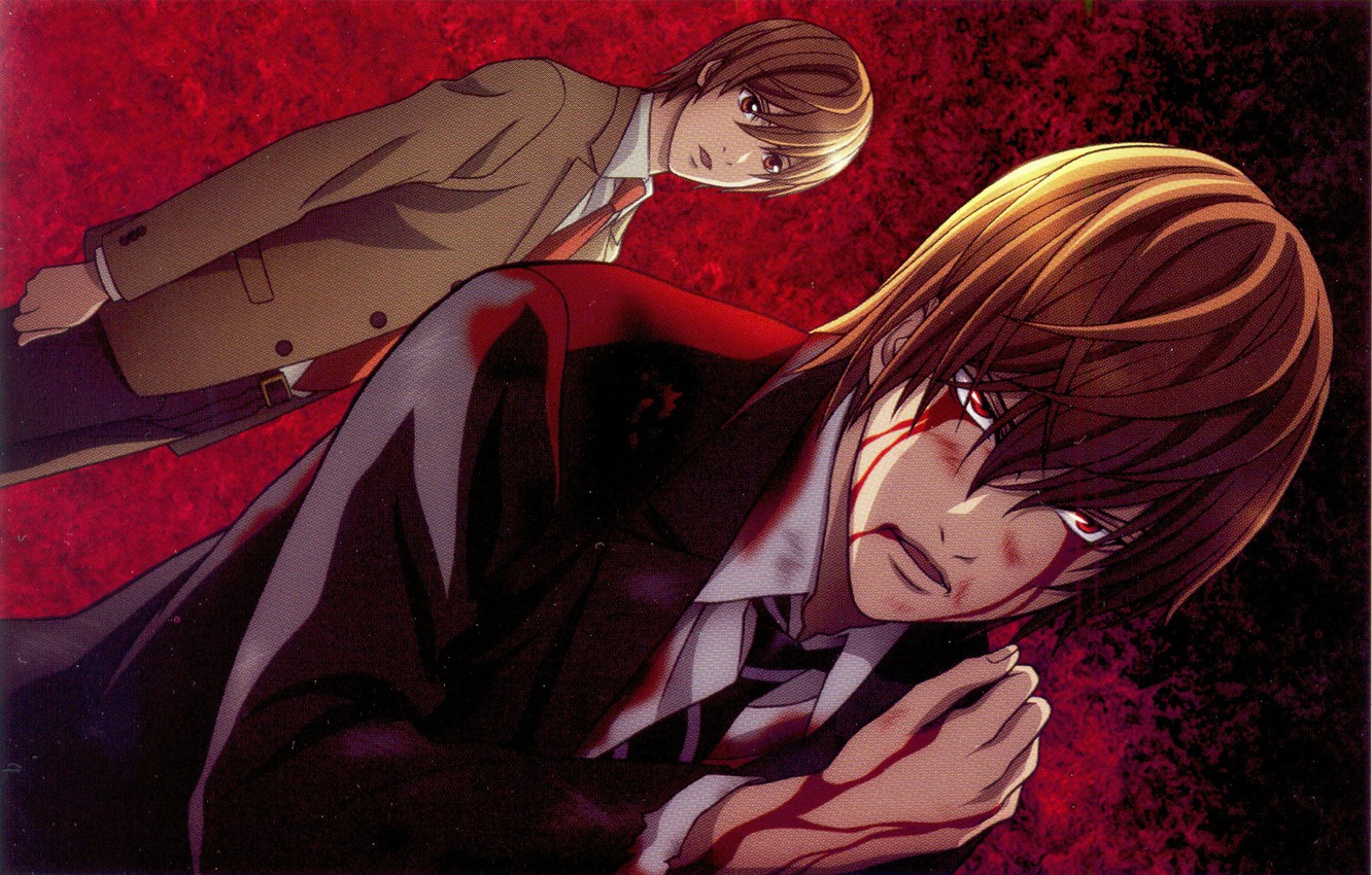 Wallpaper blood, costume, tie, death note, death note, wound, yagami light, kira, by takeshi obata image for desktop, section сёнэн