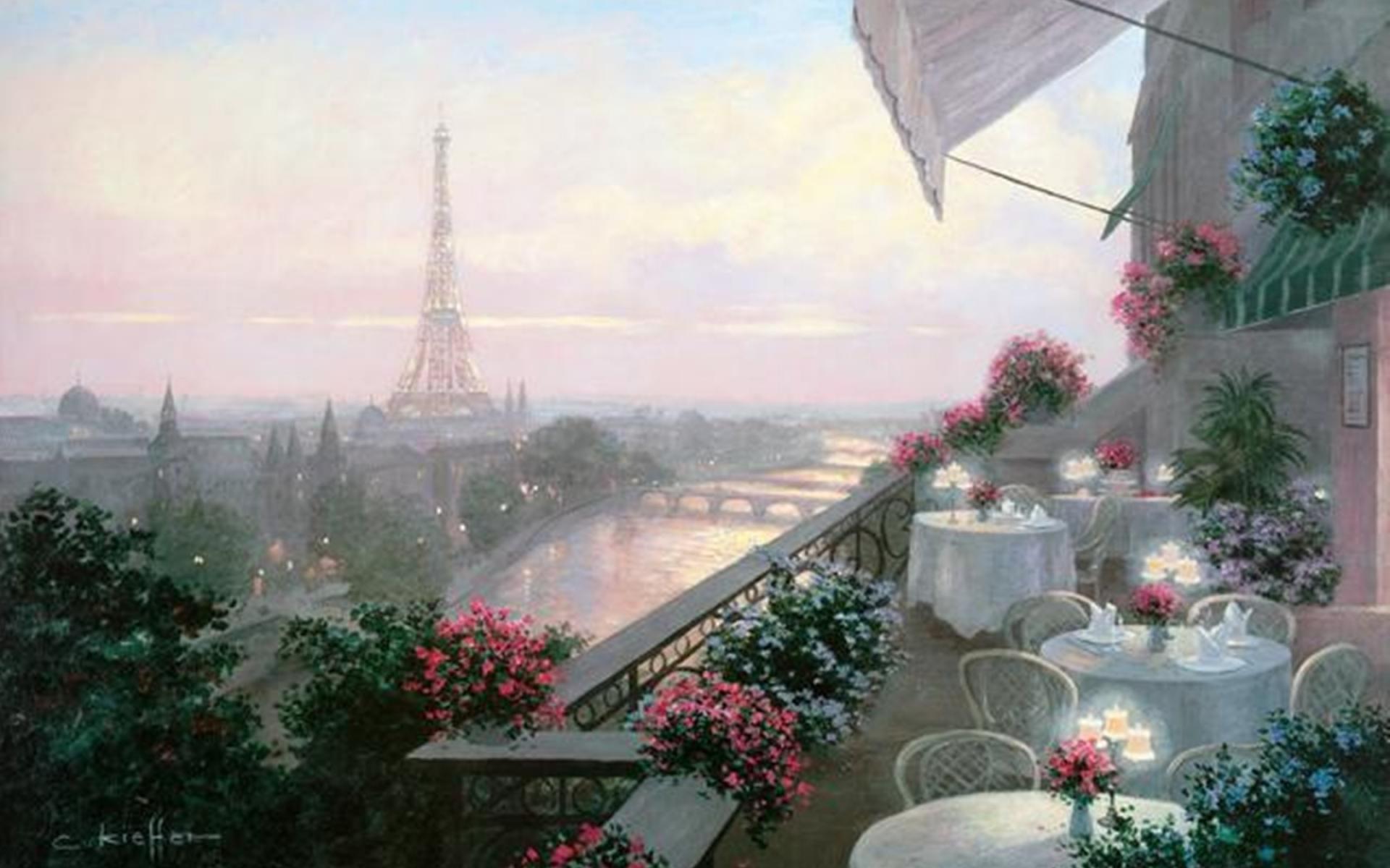 Parisian Cafe Eiffel Tower wallpaper. Parisian Cafe Eiffel Tower