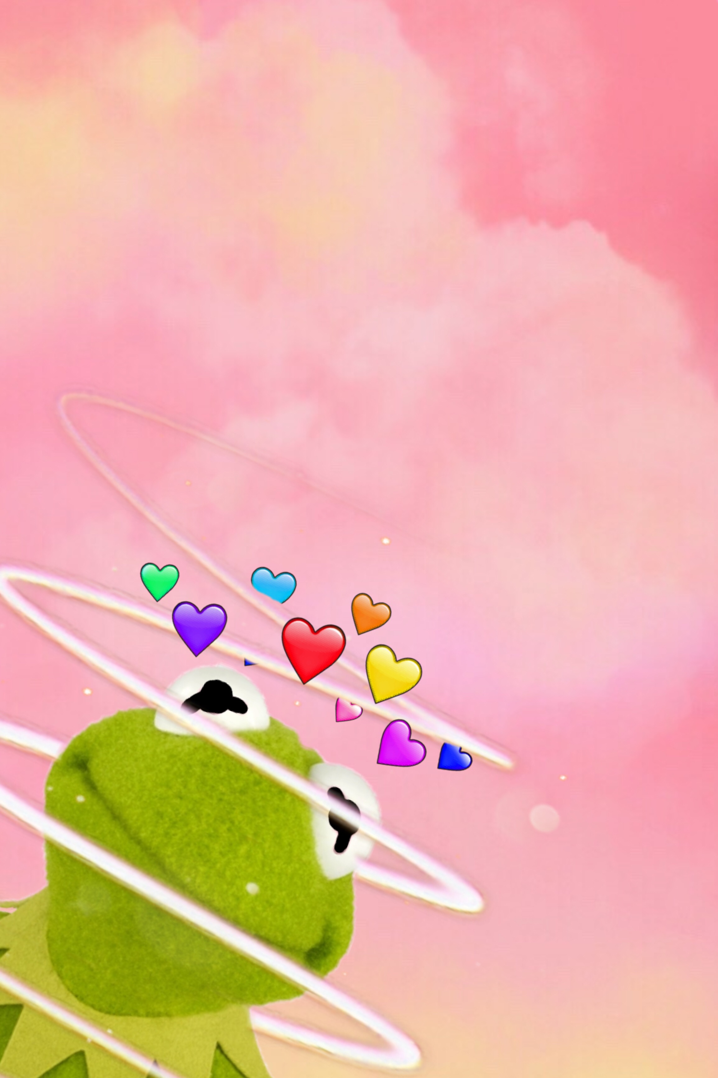 cute kermit hearts pink wallpaper image