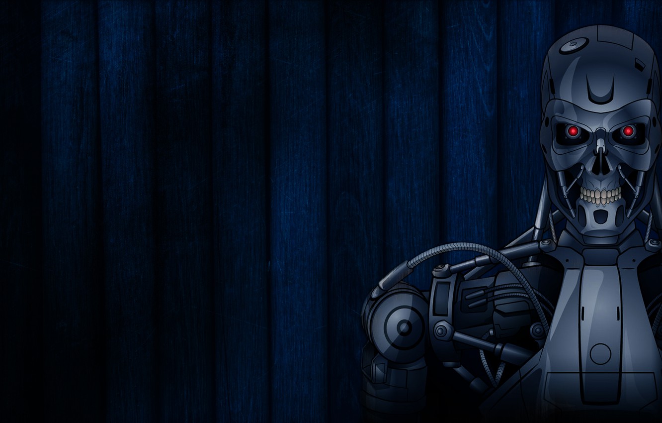Wallpaper strip, robot, terminator, red eyes, Terminator, dark blue background image for desktop, section разное