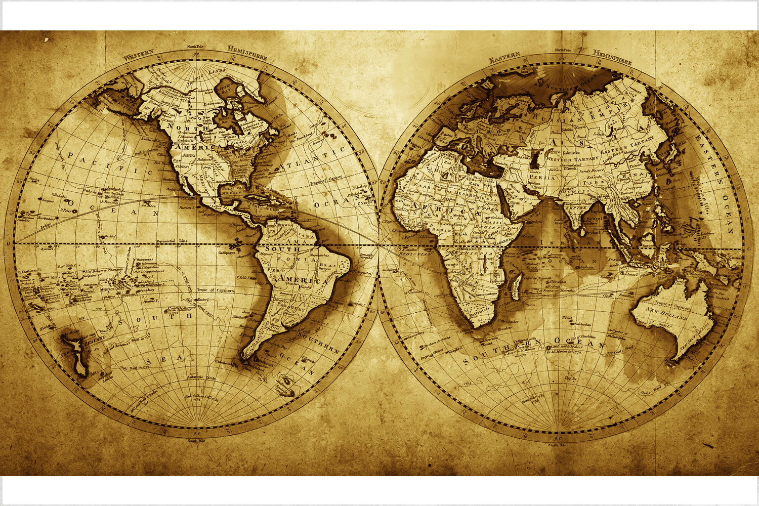 Antique World Map. Print A Wallpaper