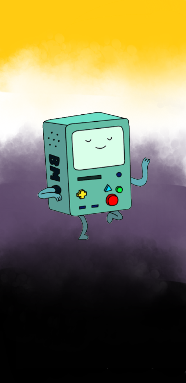 BMO from Adventure Time and non binary flag wallpaper thing I made
