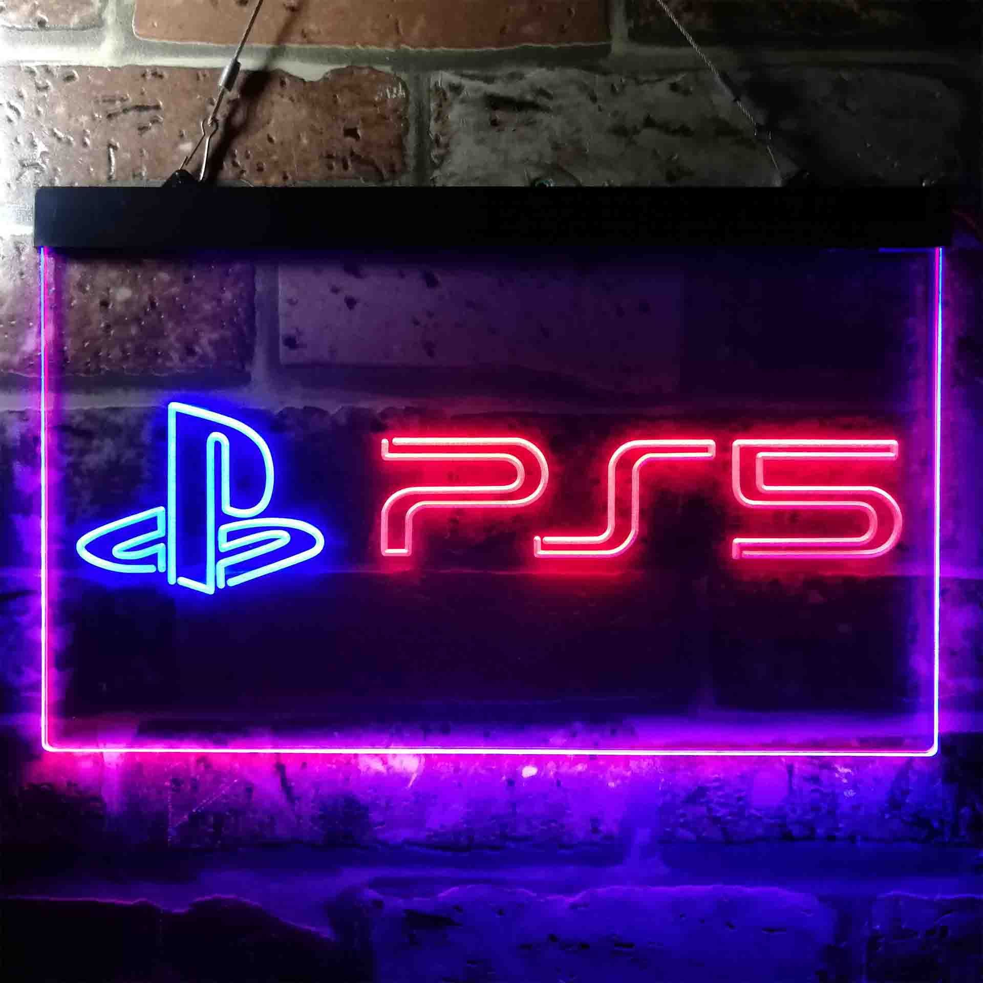 PS5 Playstation 5 Game Room Neon Like LED Sign & Red / 24 In W X 16 In H (60cm X 40cm). Led Neon Signs, Game Room Accessories, Game Room