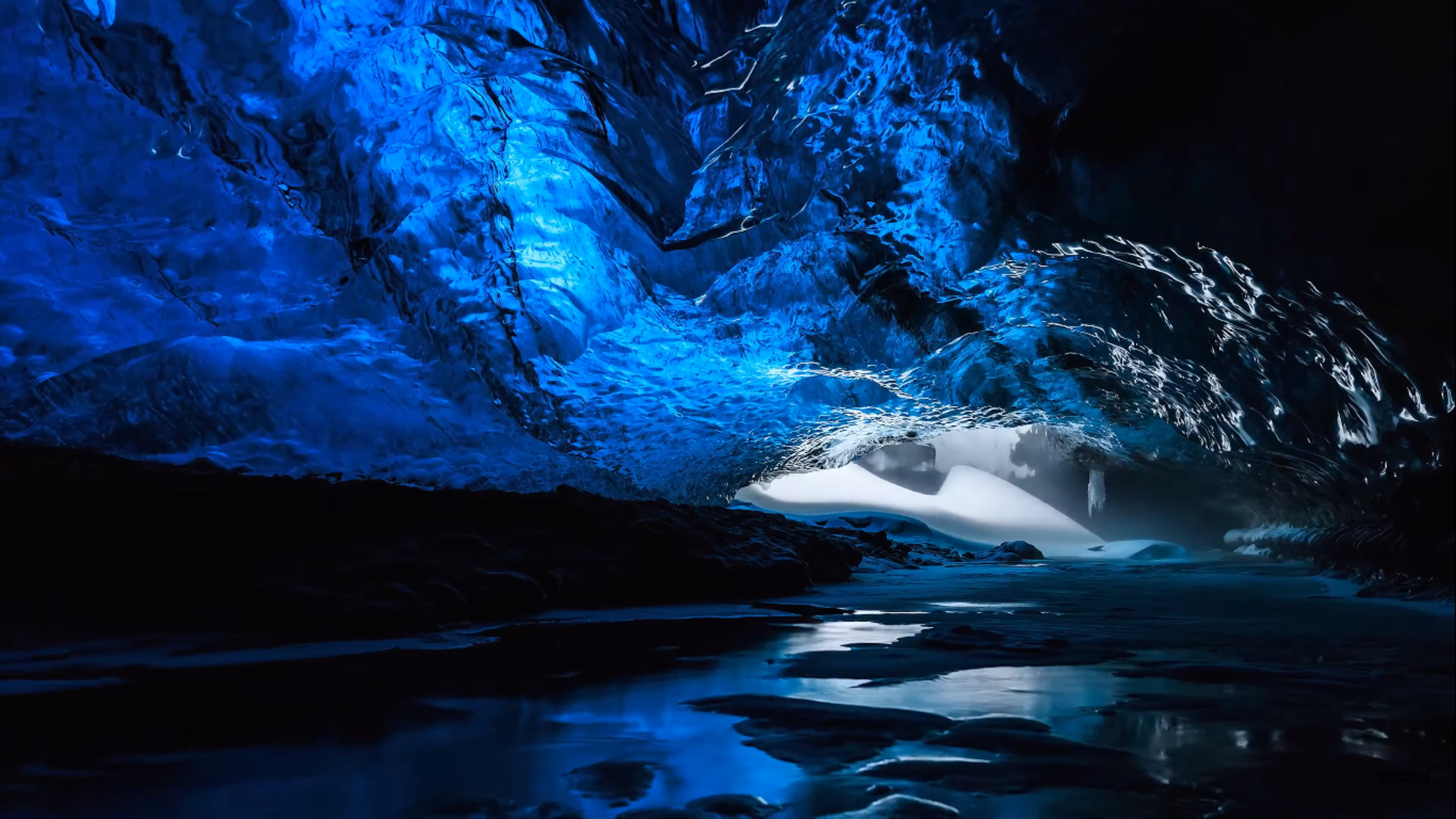 Wallpaper, 8k, blue, cave, water, rocks, ice 1920x1080