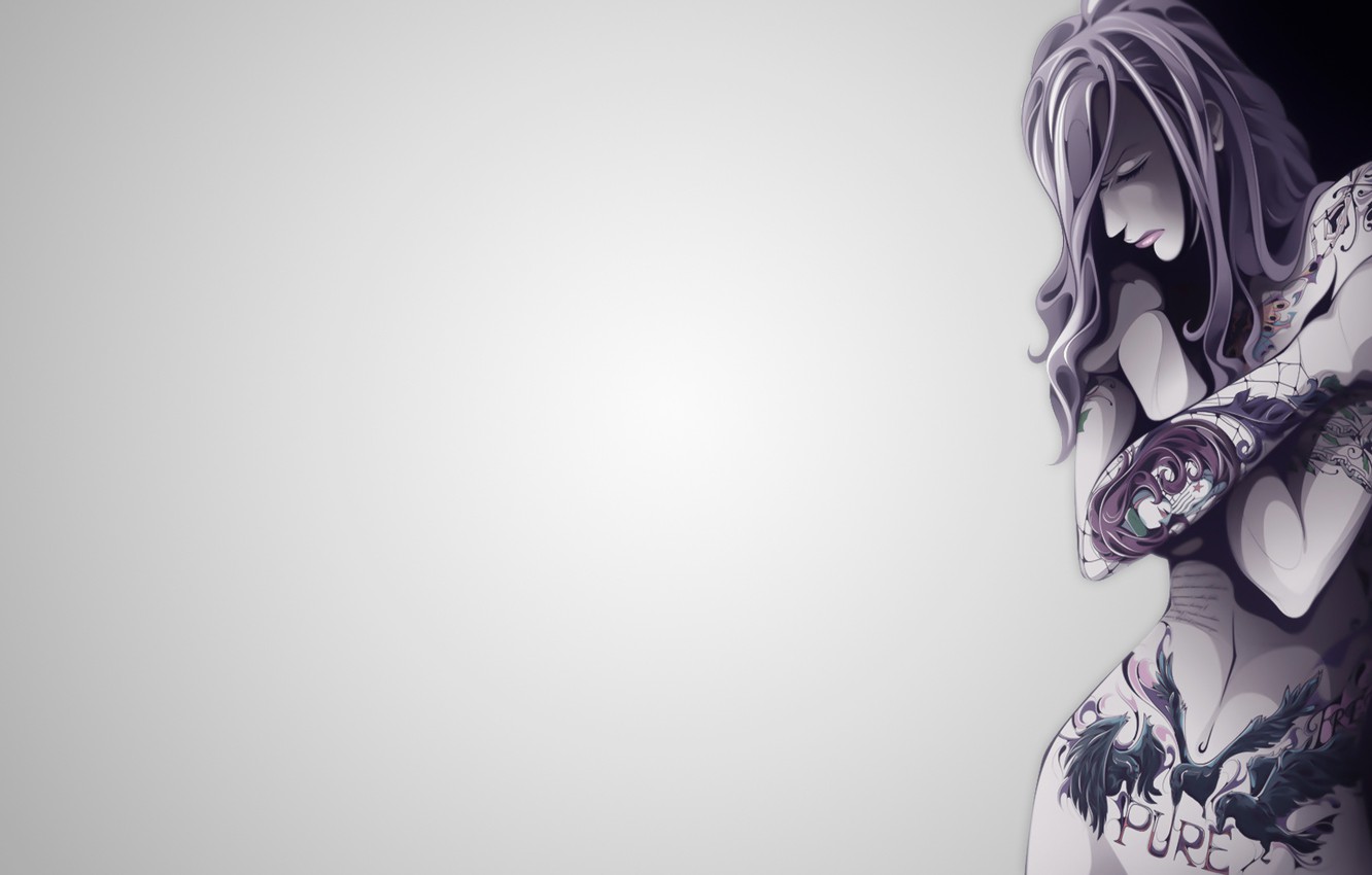 Wallpaper vector, Girl, minimalism, body, tattoos, illustration, simple background, backgound image for desktop, section минимализм