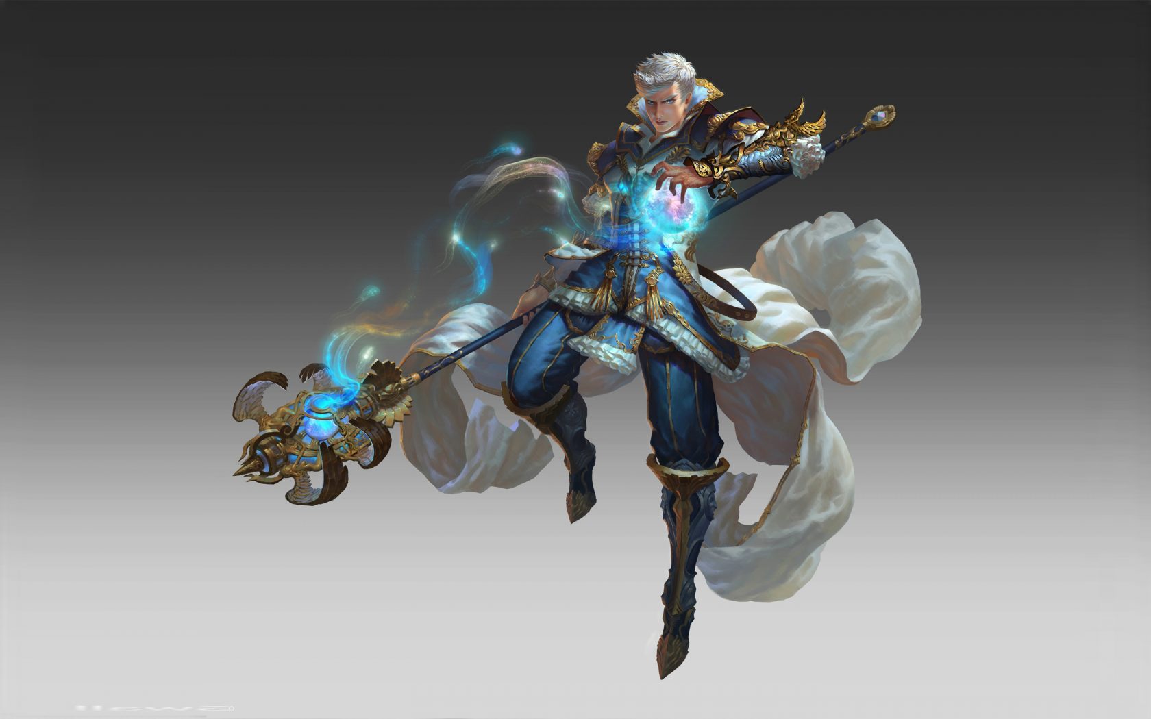 Blue Boy Elf Fighter Scepter Magical Power Stick Blue Clothes Fantasy Art Wallpaper HD Widescreen, Wallpaper13.com
