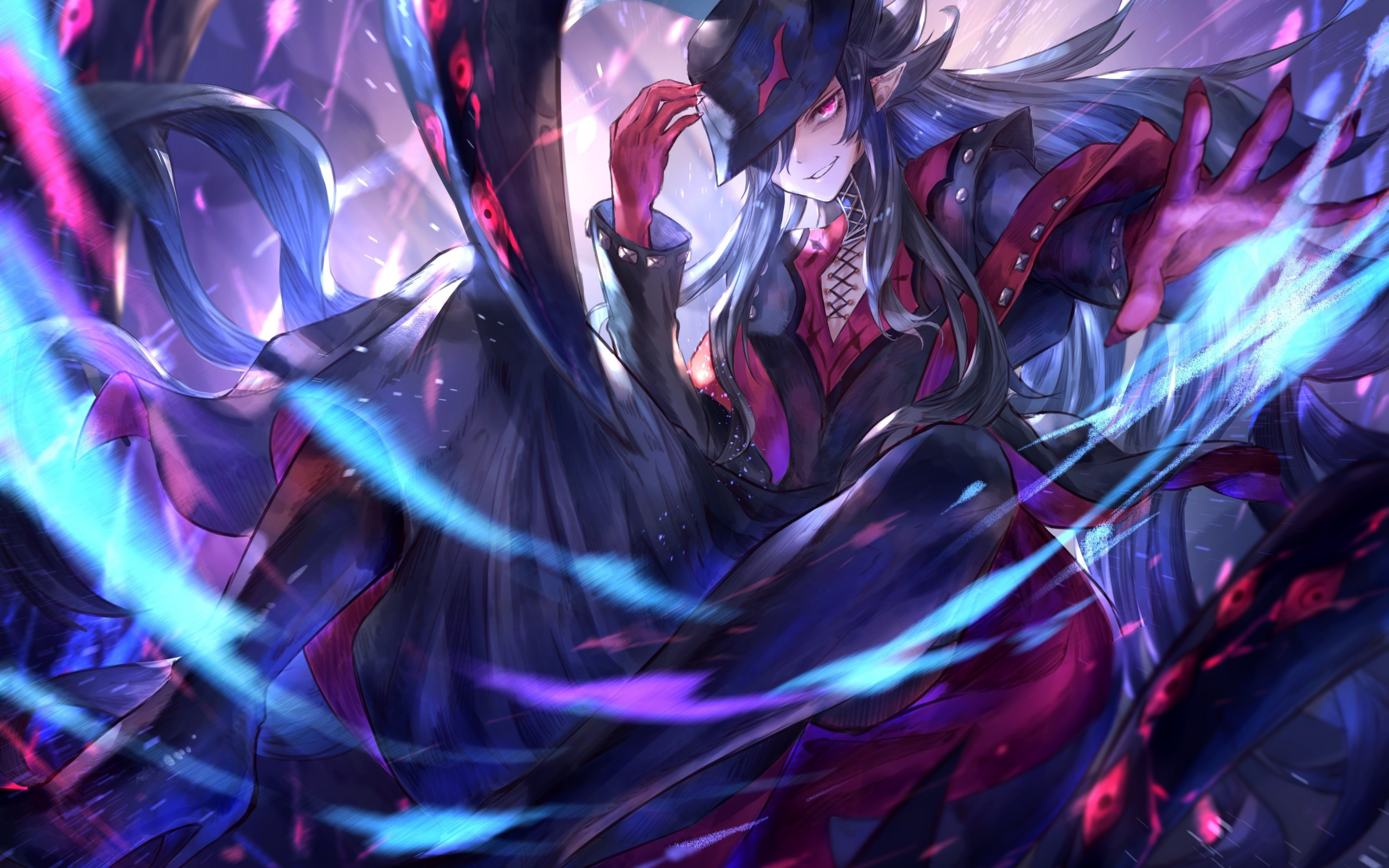 Download 2880x1800 Anime Boy, Elf Ears, Magician, Long Hair, Earrings, Gloves Wallpaper for MacBook Pro 15 inch