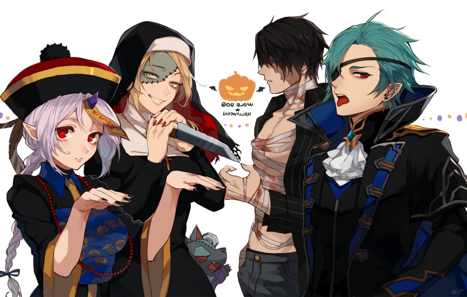 Wallpaper Blonde, Girls, Elf, Eyepatch, Halloween Cosplay, Anime Boys, Knife, Vampire:1500x955