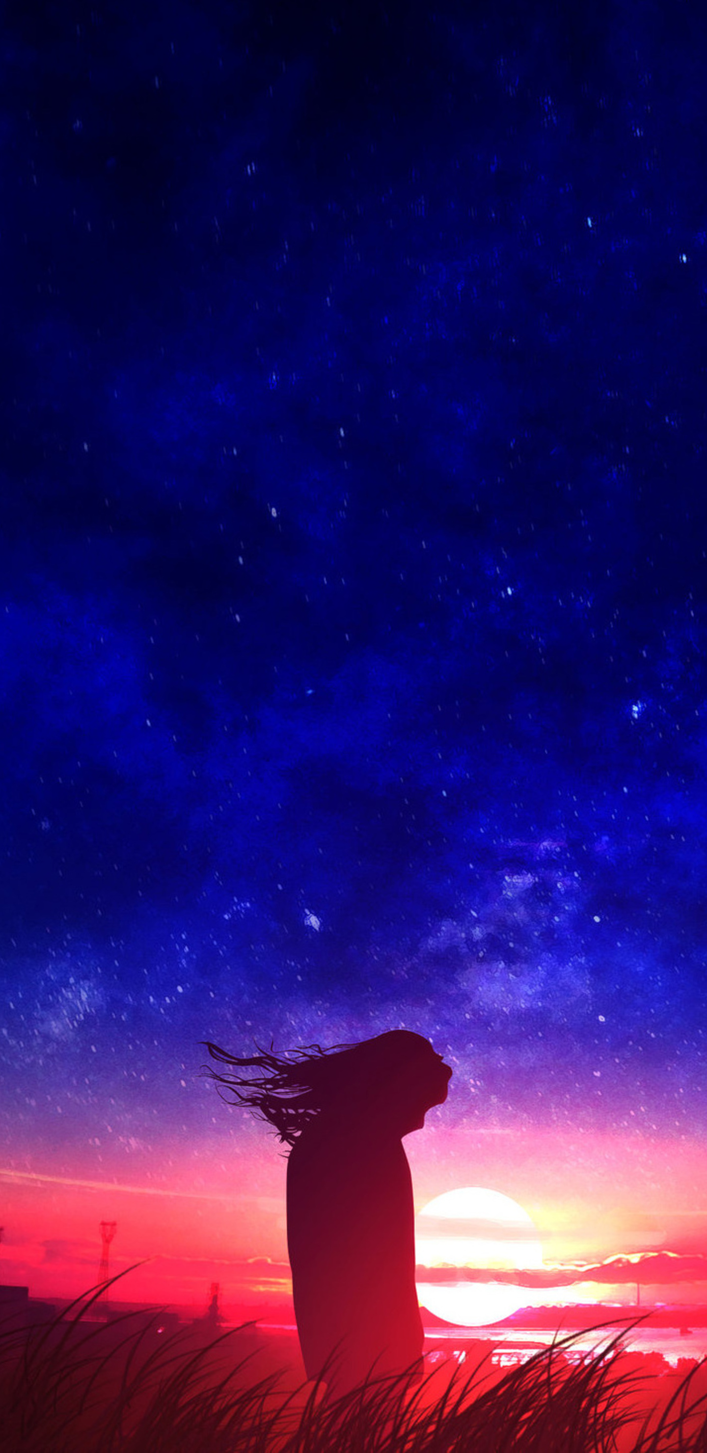Anime Girl In Field Silhouette Sunset Samsung Galaxy Note 9, 8, S9, S8, SQHD HD 4k Wallpaper, Image, Background, Photo and Picture