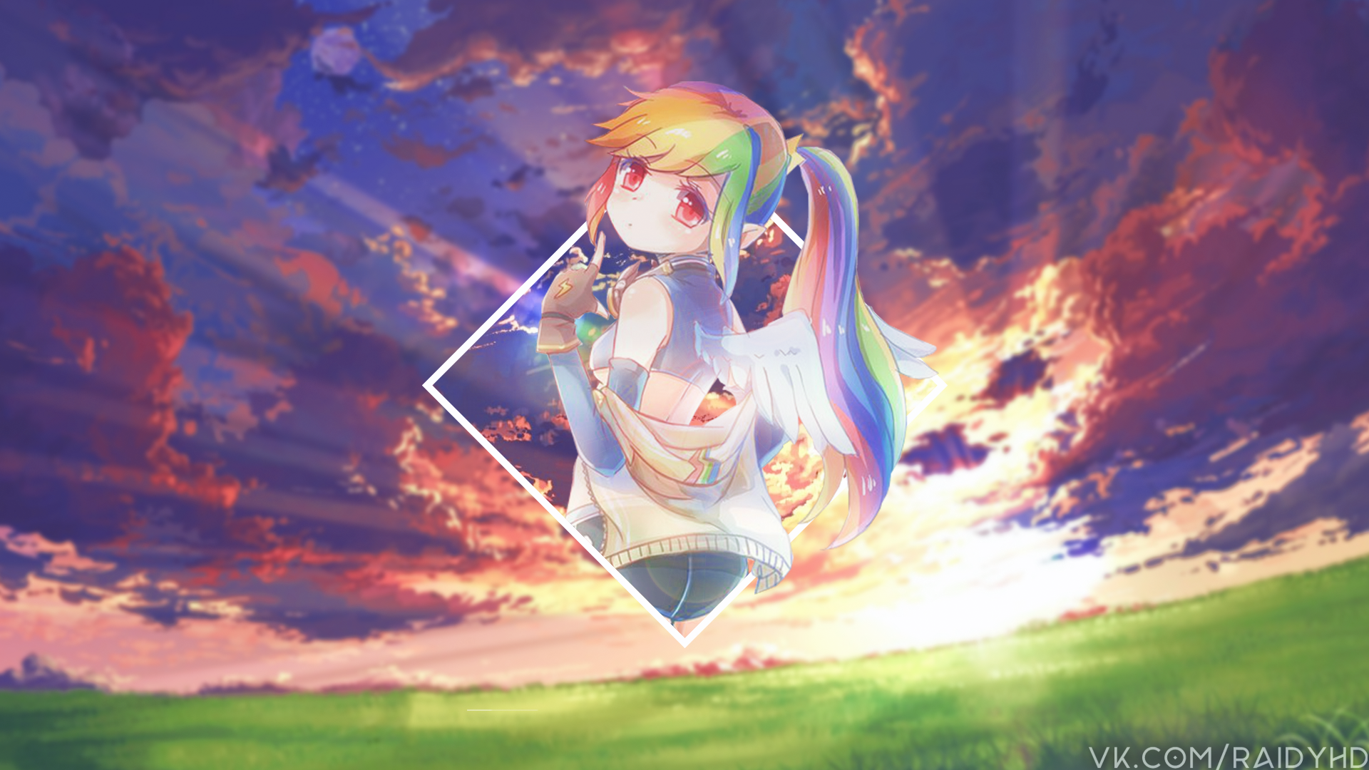 Anime Girls Picture In Picture My Little Pony Rainbow Dash Wallpaper:1920x1080