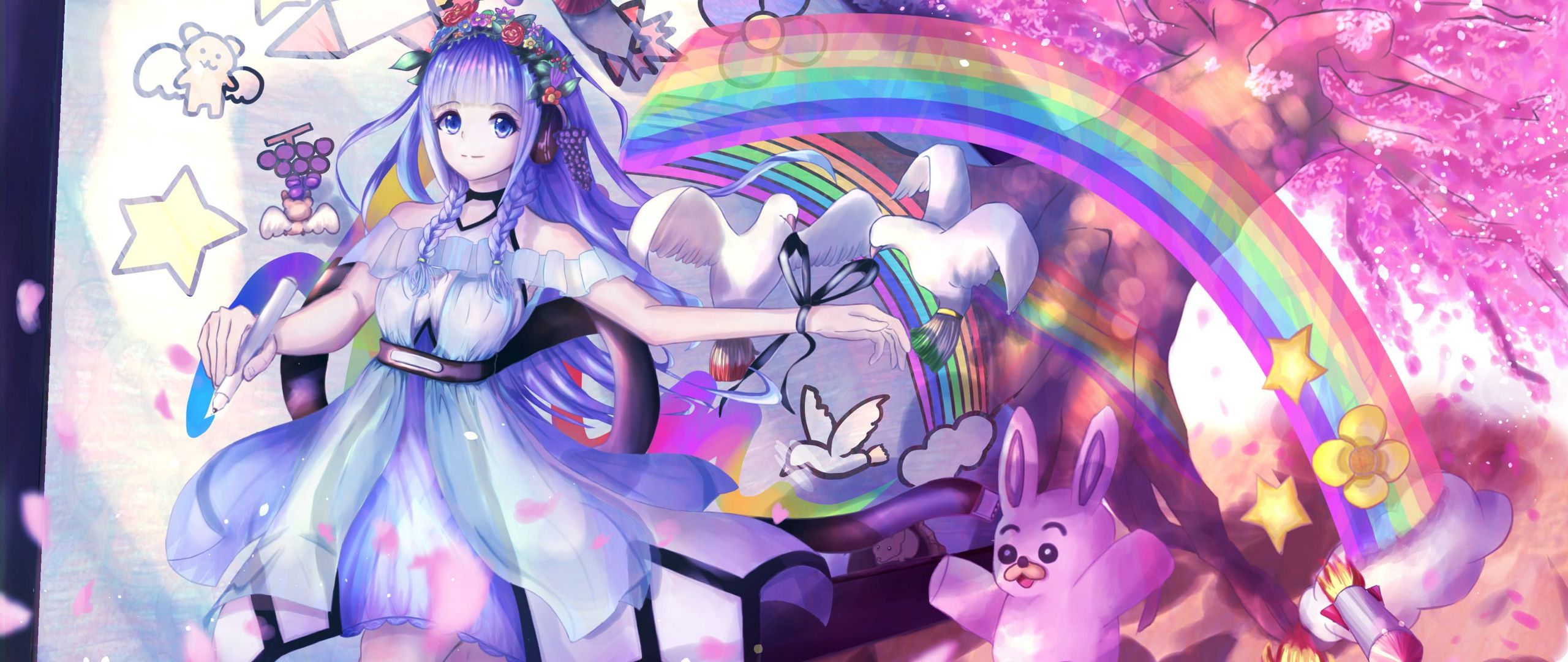 Download wallpaper 2560x1080 girl, rainbow, imagination, anime, art dual wide 1080p HD background