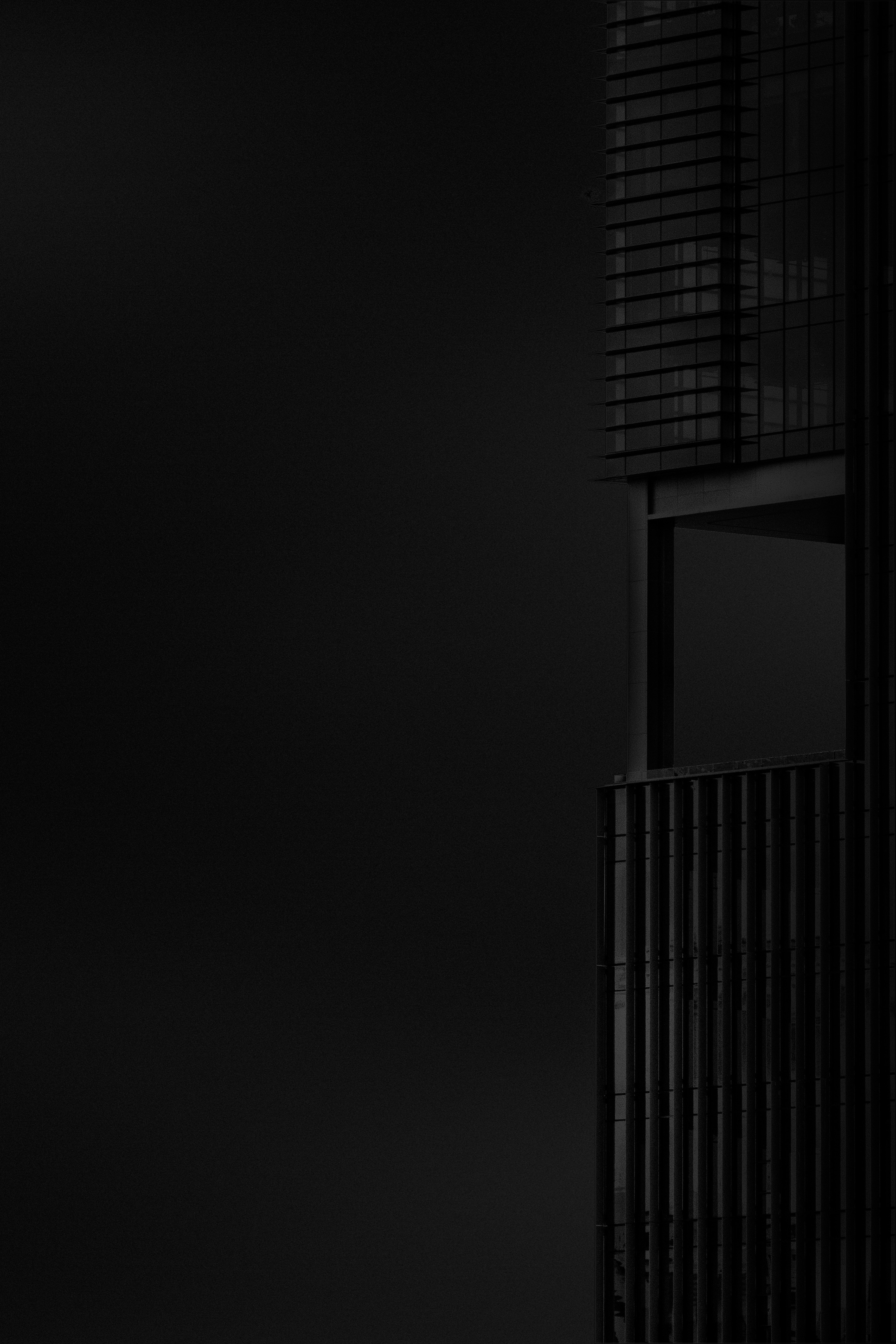 Download wallpaper 3444x5164 building, minimalism, bw, black, dark, architecture HD background