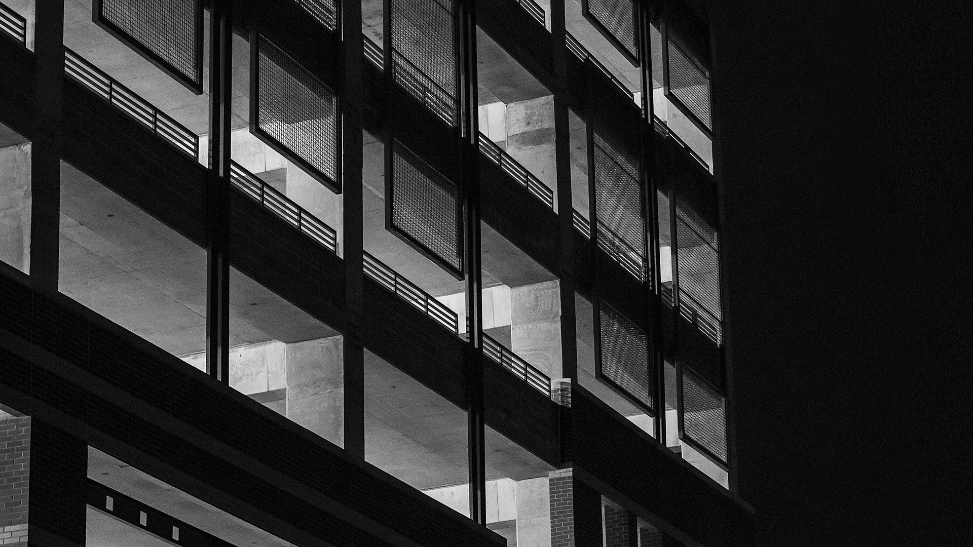 wallpaper for desktop, laptop. bw night building window dark architecture city