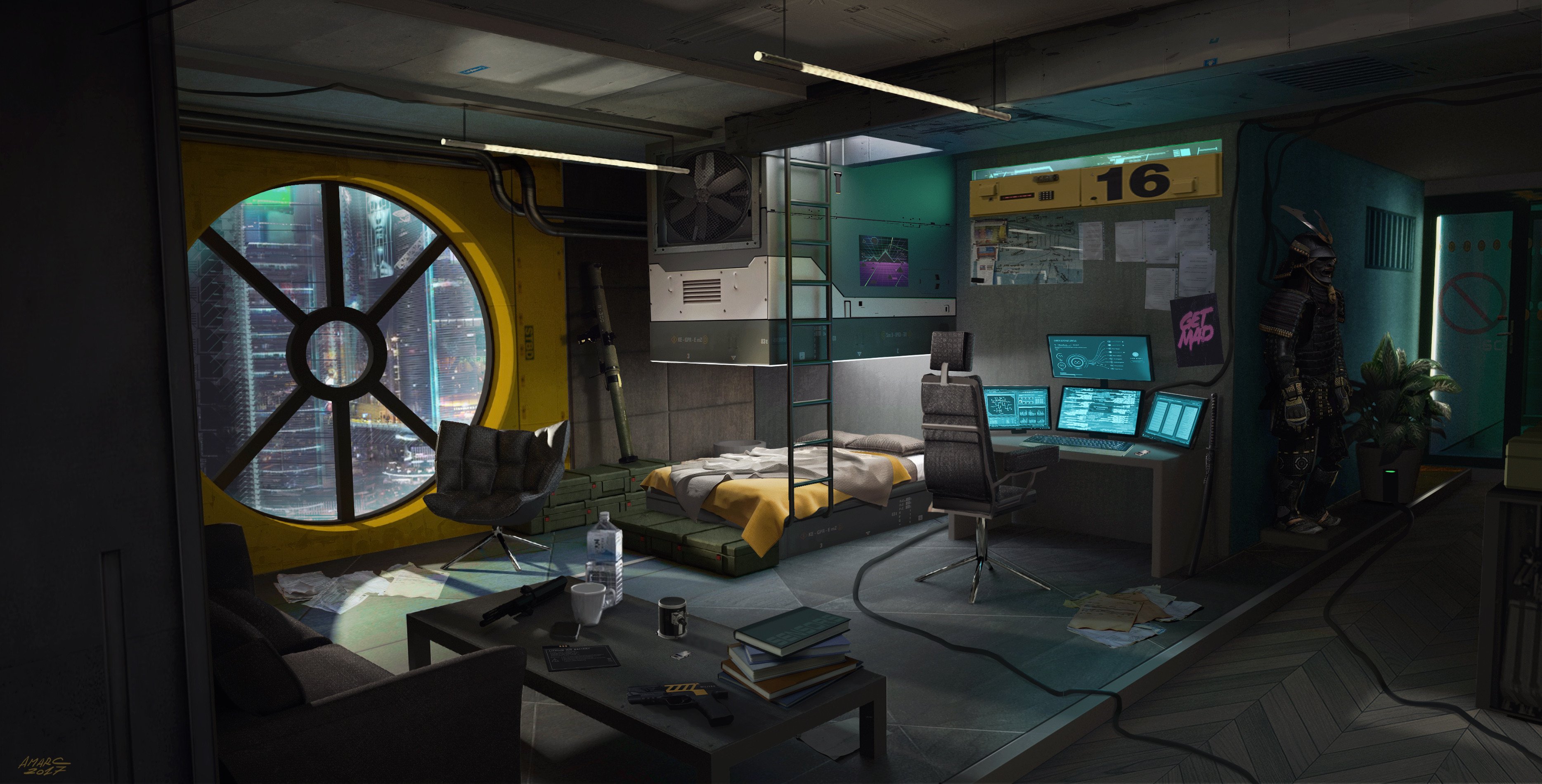 Cyberpunk Room 3D Wallpaper by shanevmm