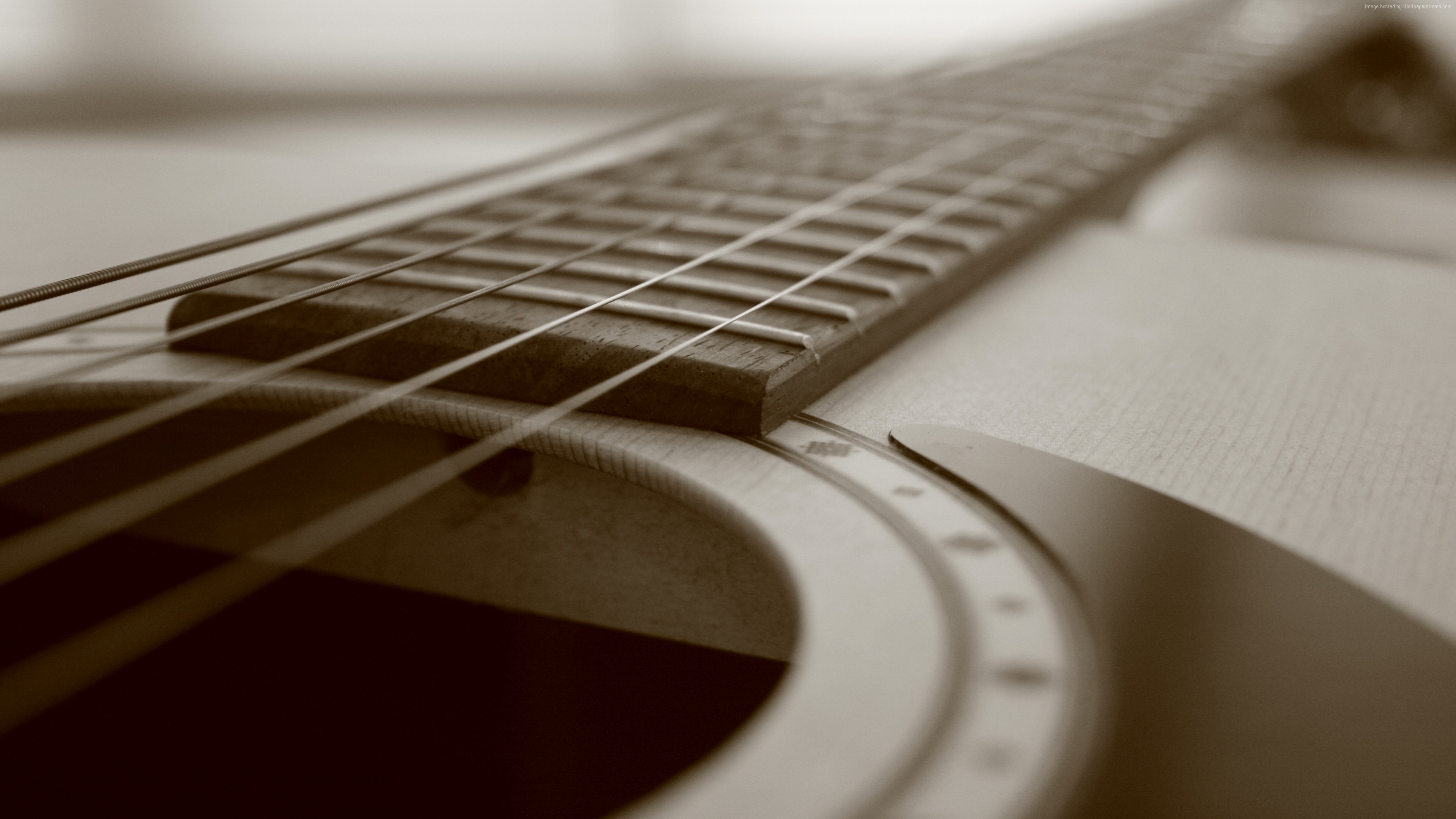 Desktop Wallpaper Acoustic Guitar Strings, Sepia, Musical Instrument, HD Image, Picture, Background, 4rj3zu