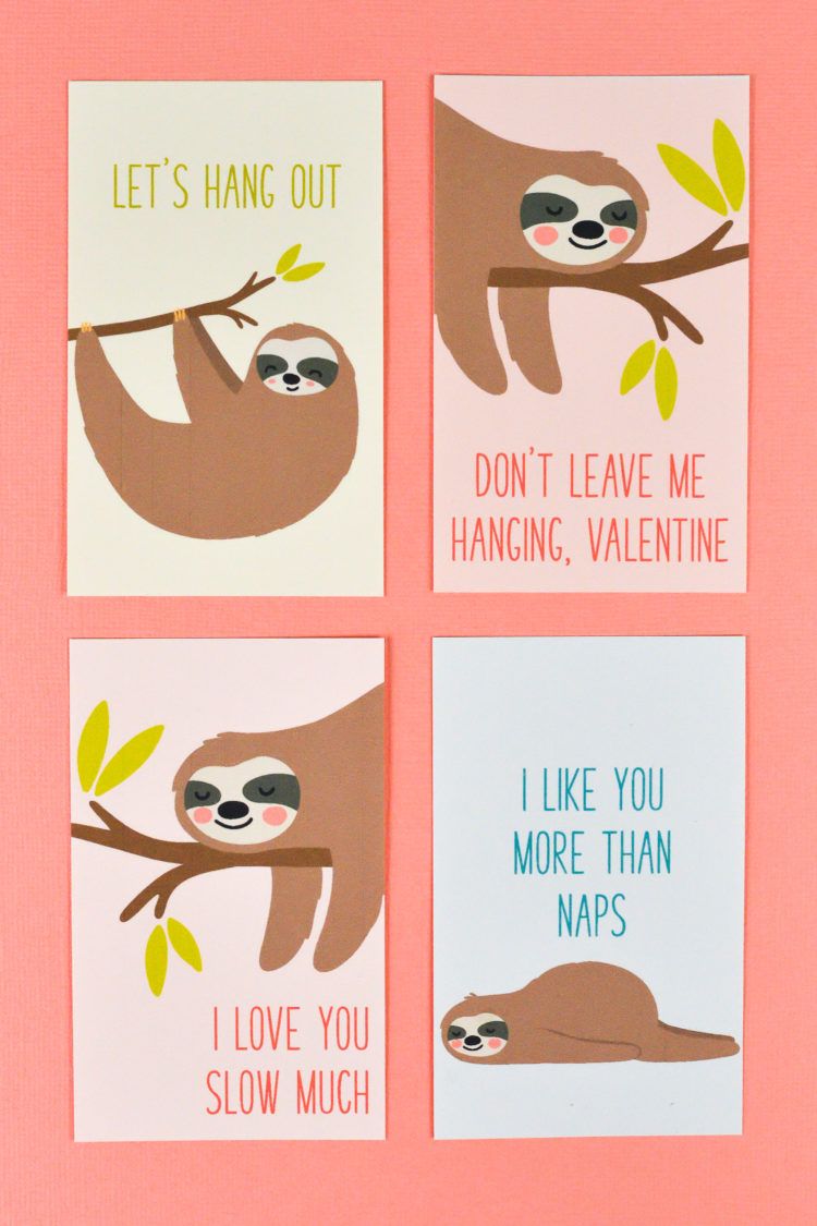 Print these four adorable Sloth Valentines with this free download! An adorable printable V. Friend valentine card, Friends valentines, Valentine's cards for kids