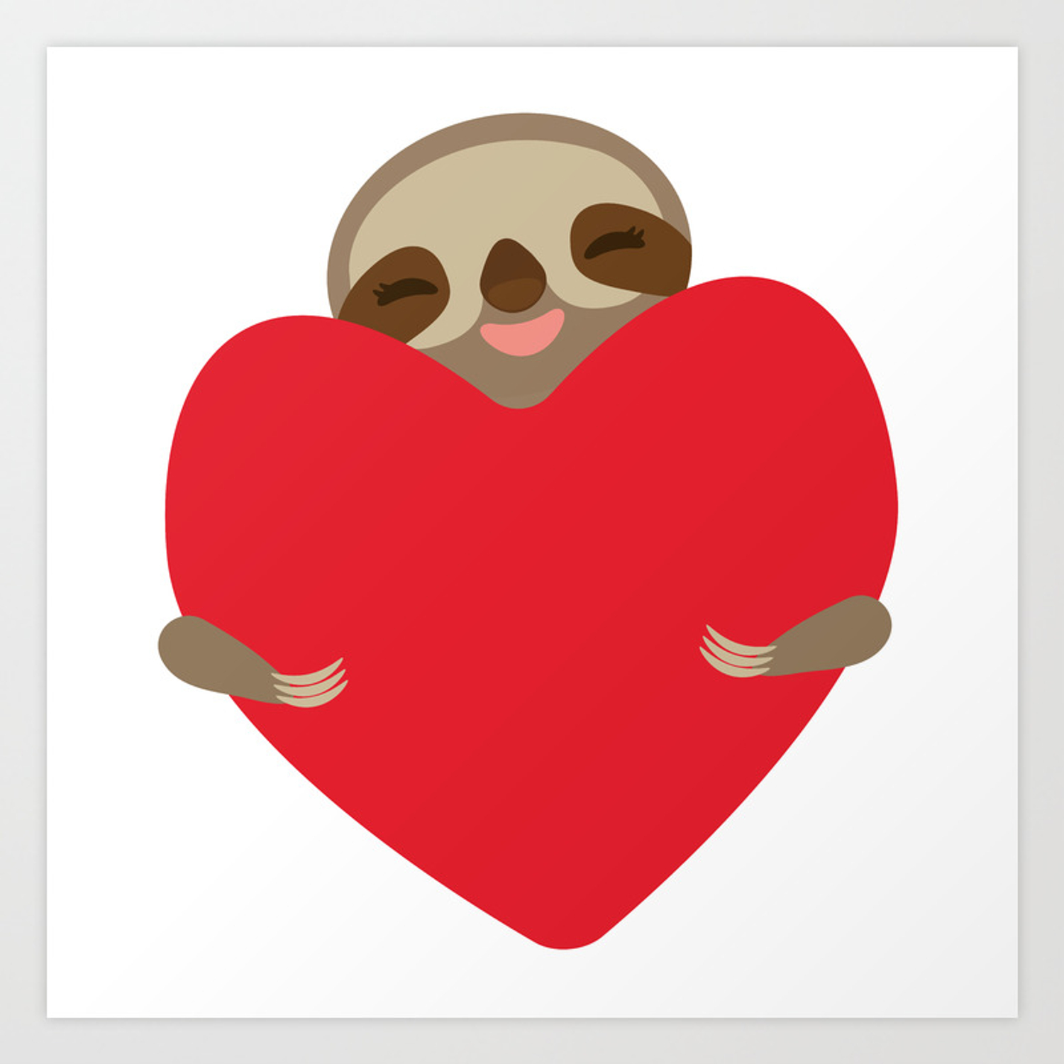 Valentines day card. Funny sloth with a red heart Art Print