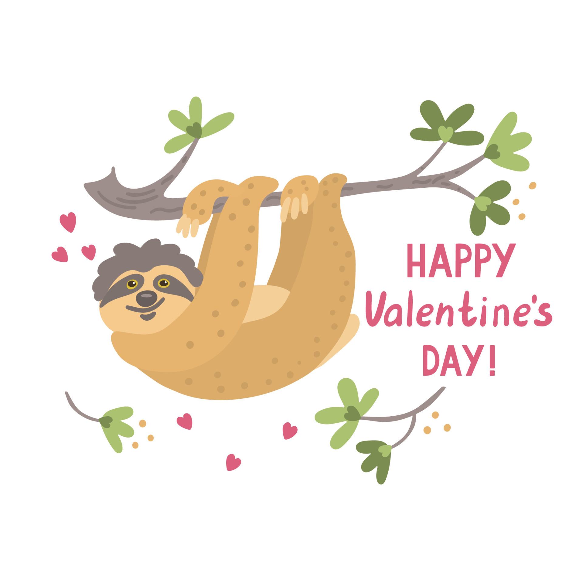 Happy Valentines Day card with cute sloth