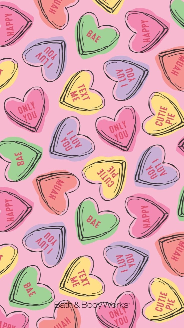 Valentine's Day iPhone wallpaper candy hearts. Valentines wallpaper iphone, Valentines wallpaper, Cute patterns wallpaper