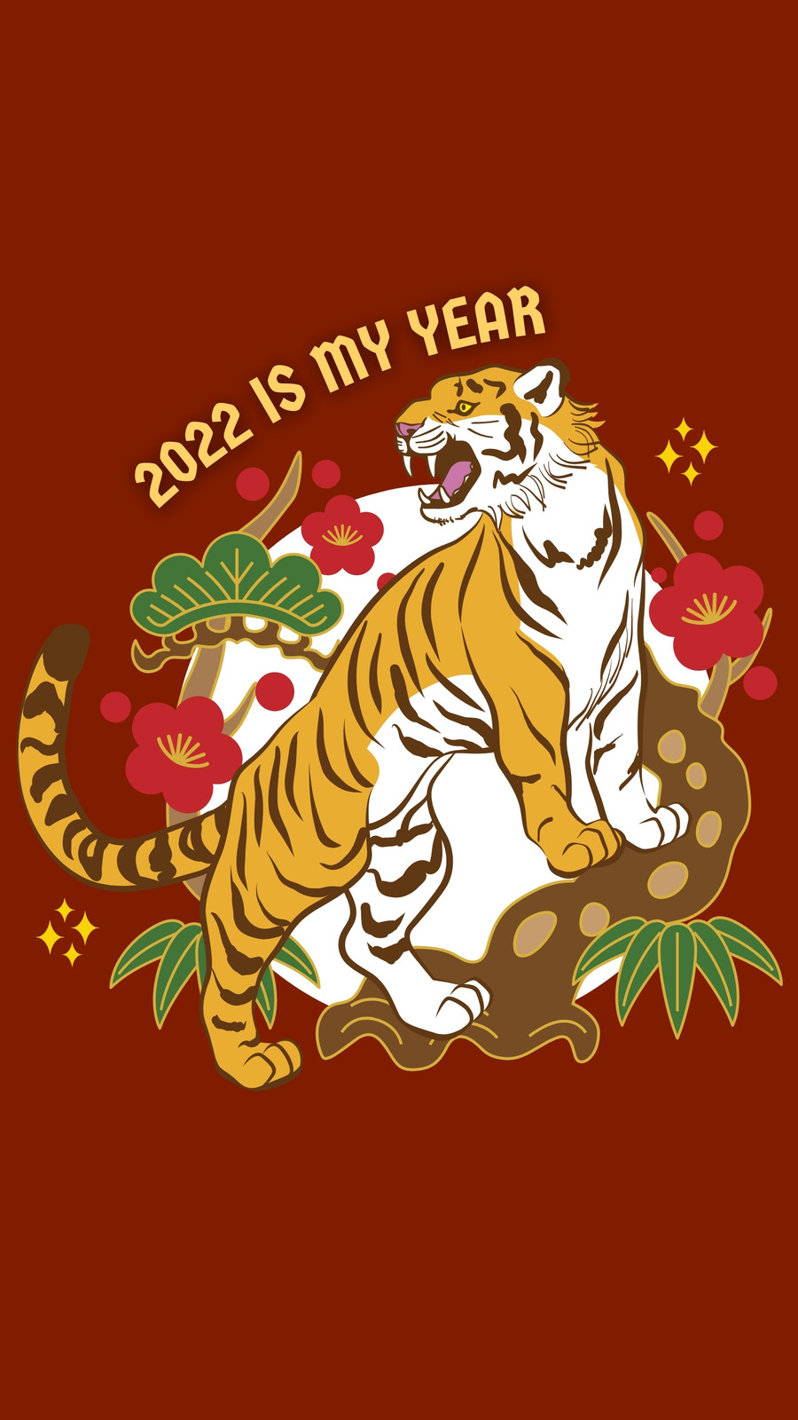 Red Orange and Brown Year of the Tiger Chinese New Year Phone Wallpaper