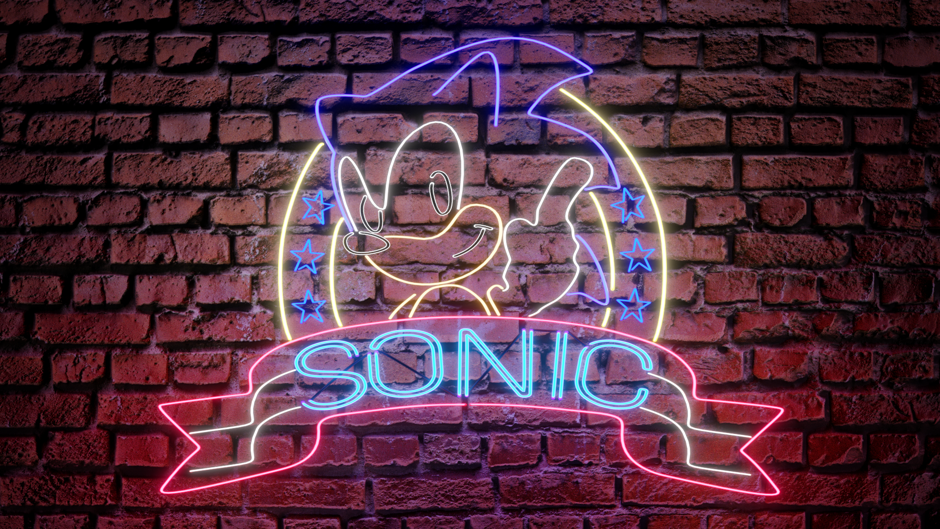 Neon Sonic Poster I made in Blender
