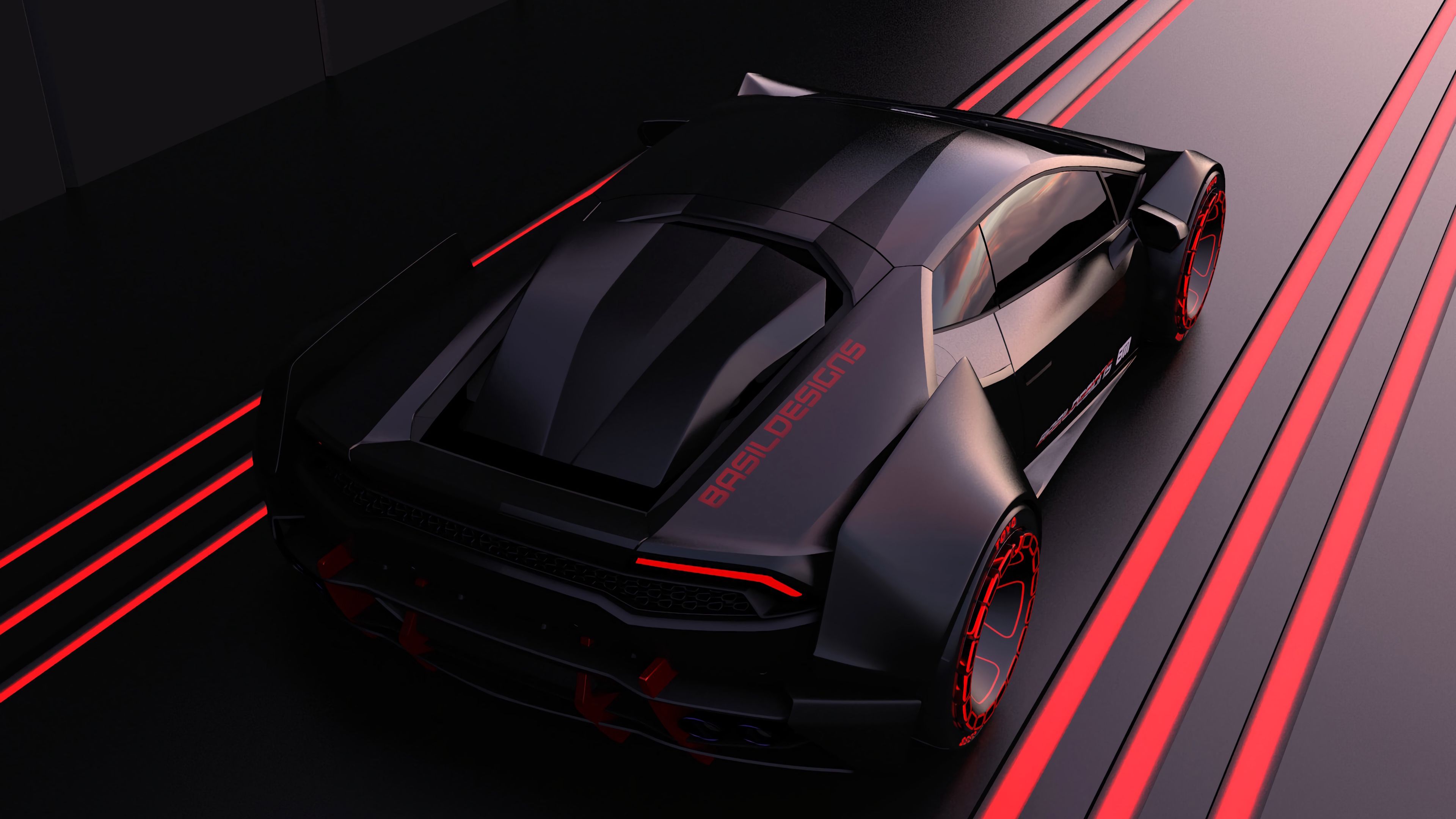 Download wallpaper 3840x2160 auto, car, sports, model, black, red, lines 4k uhd 16:9 HD background